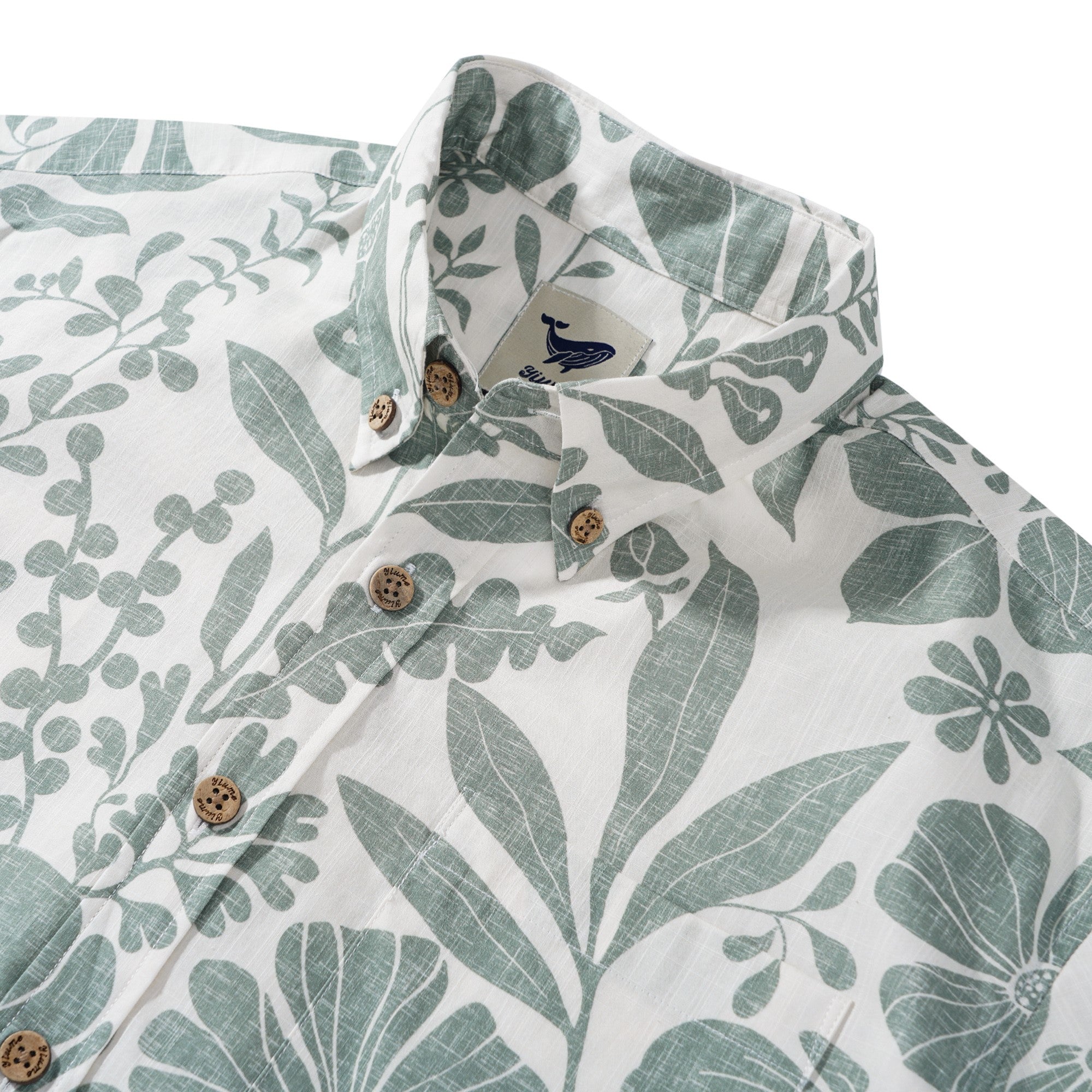 Men's Hawaiian Shirt Short Sleeve Button-down 100% Cotton Green Aloha Floral Symphony