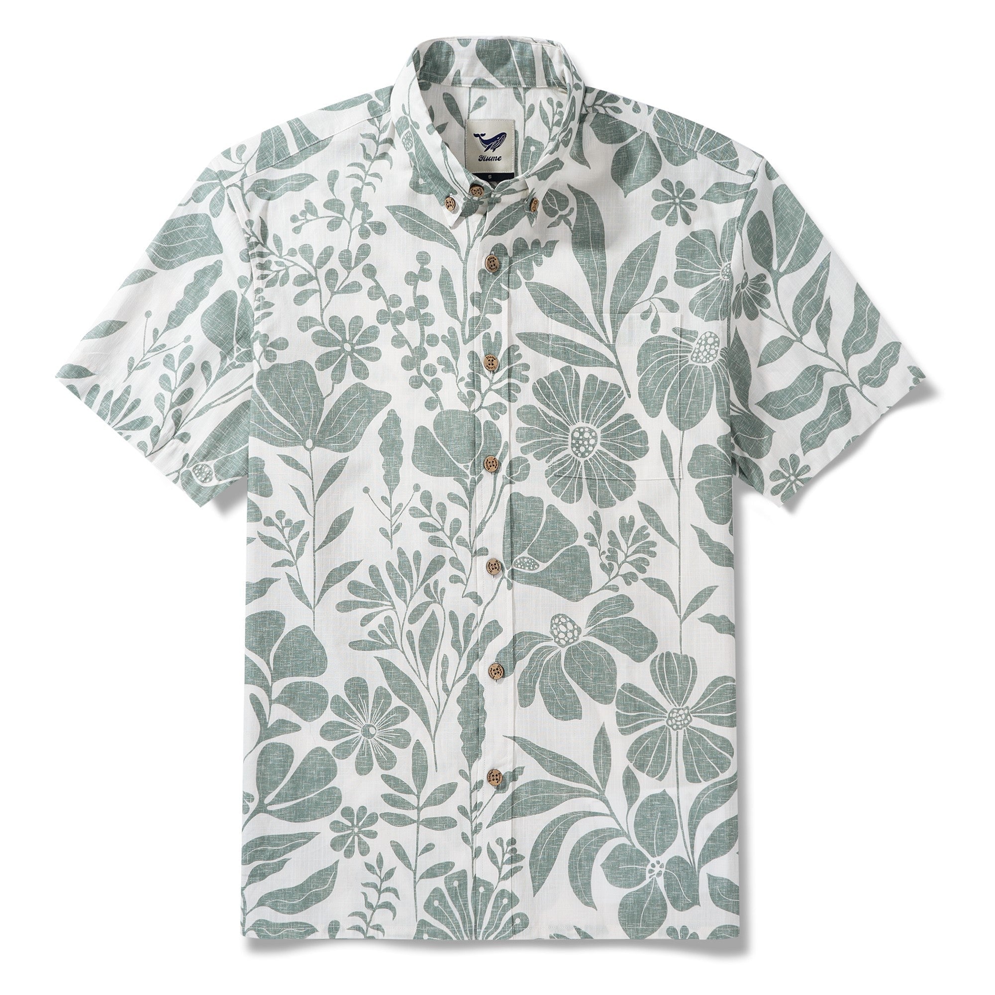 Men's Hawaiian Shirt Short Sleeve Button-down 100% Cotton Green Aloha Floral Symphony