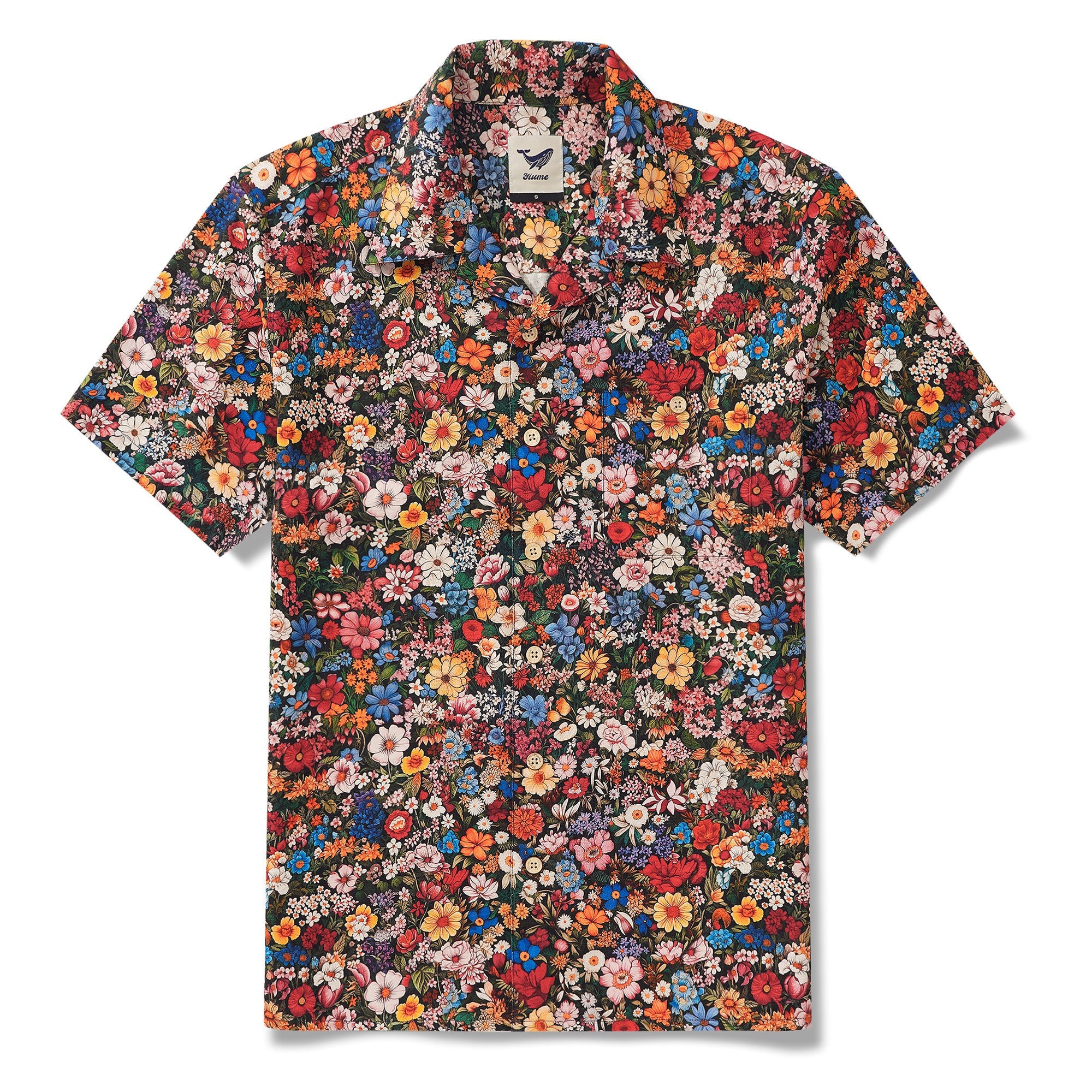 Men's Hawaiian Shirt Short Sleeve Camp Collar 100% Silk Blue Aloha Floral Bliss