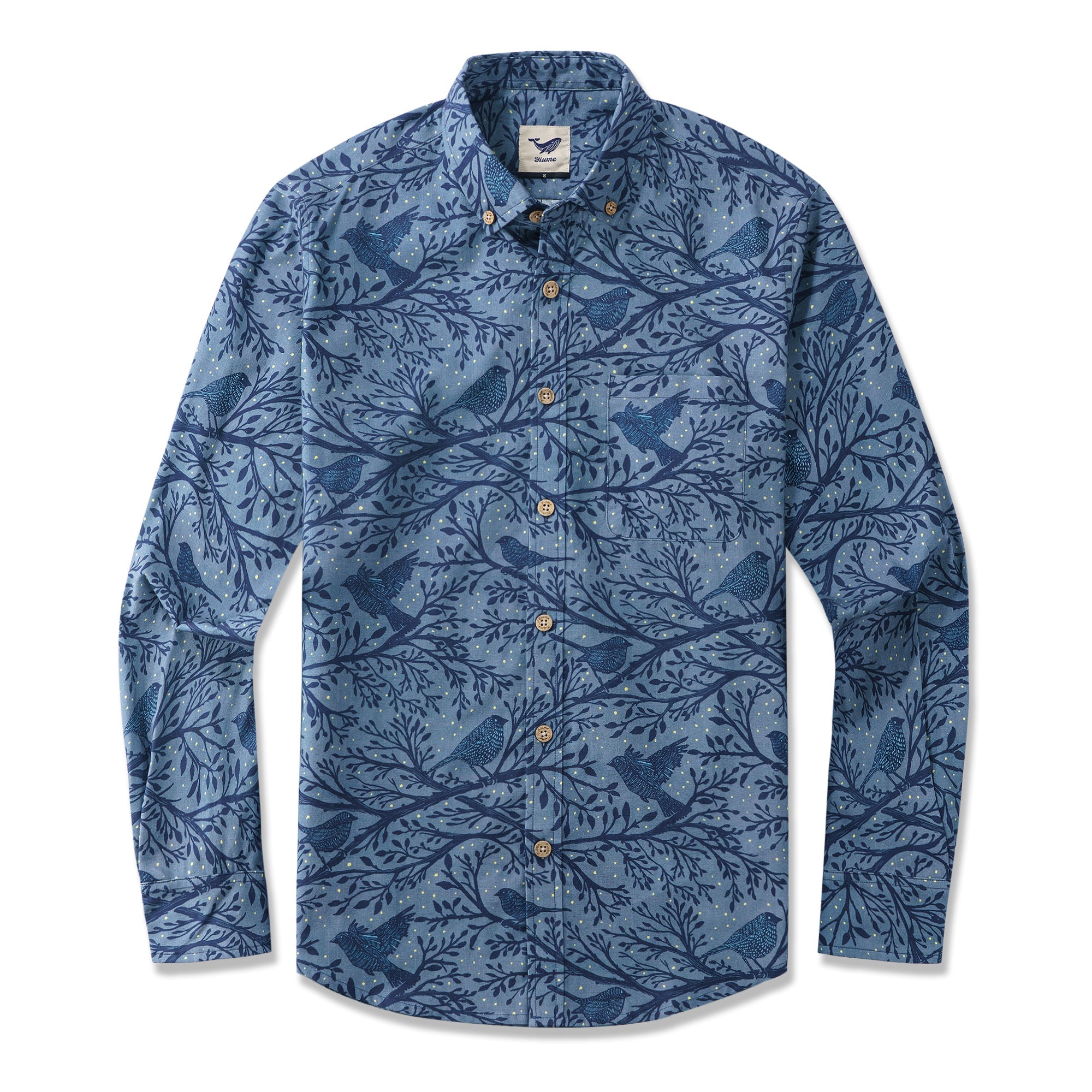 Birds at Twilight By Katie O'Shea Design 100% Cotton Men's Long Sleeve Button-down Shirt Aloha Hawaiian