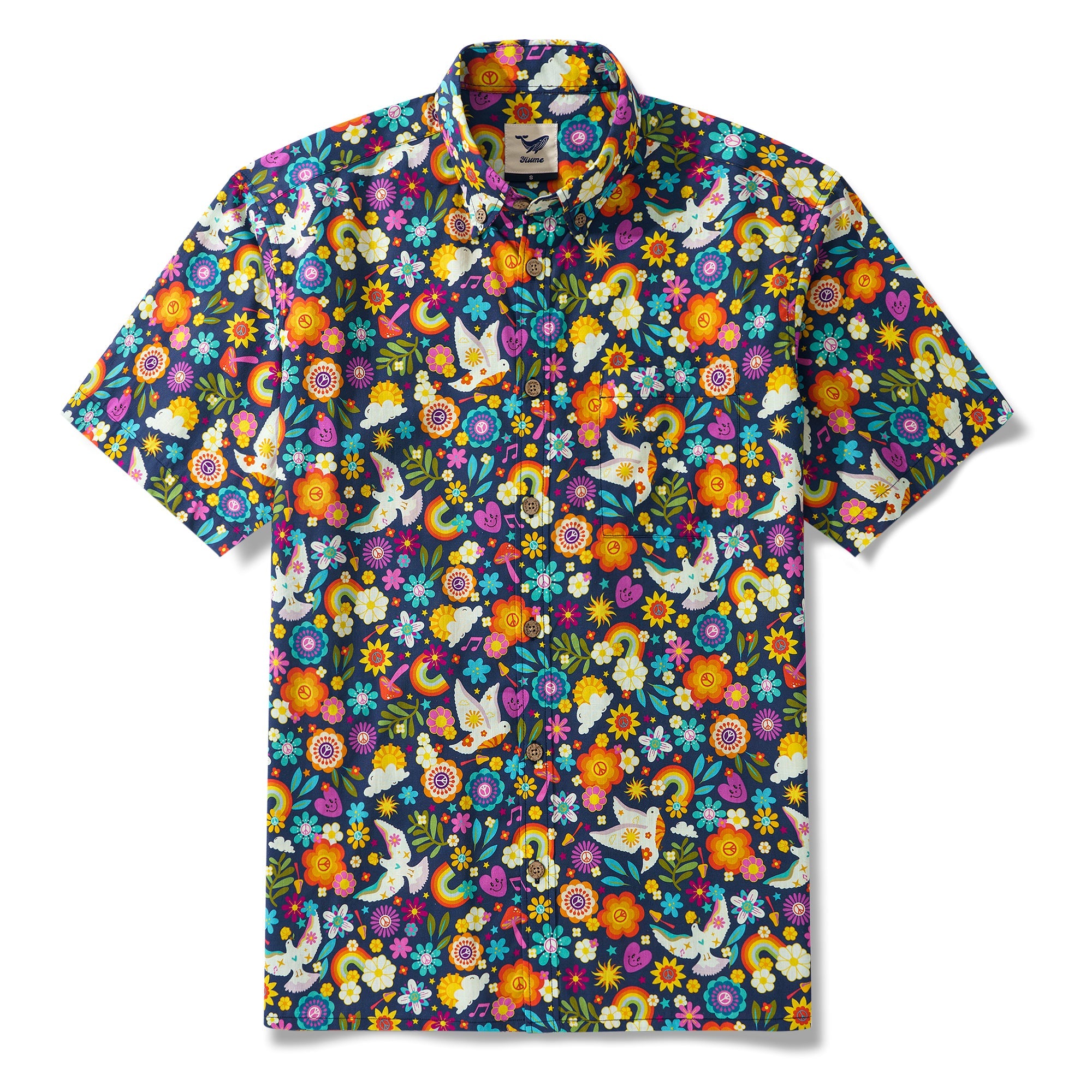 Love and Peace By Susie 100% Cotton Men's Aloha Hawaiian Short Sleeve Button-down Shirt