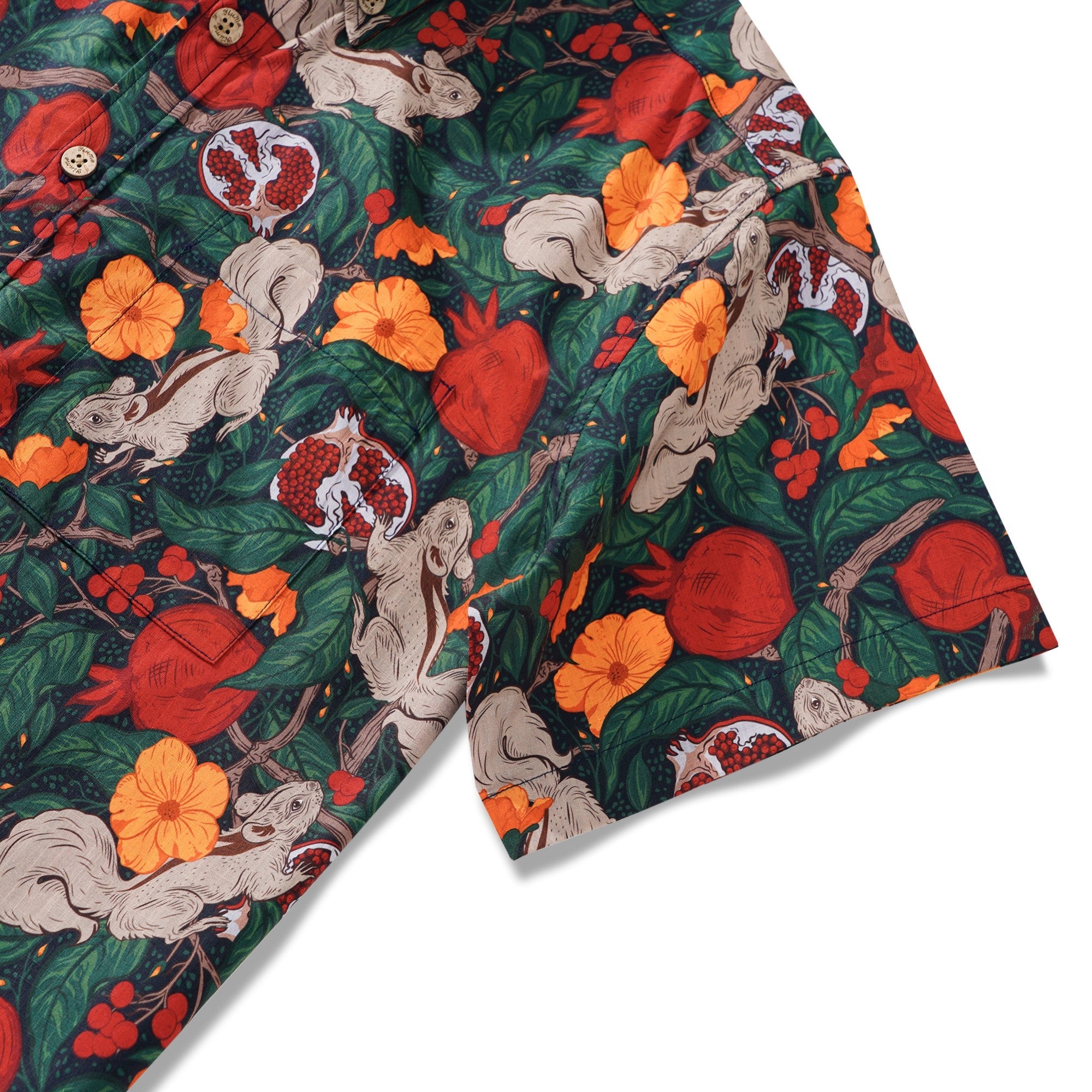 Men's Hawaiian Shirt Short Sleeve Button-down 100% Cotton Green Aloha Pomegranate Grove By Pallavi Chaudhary