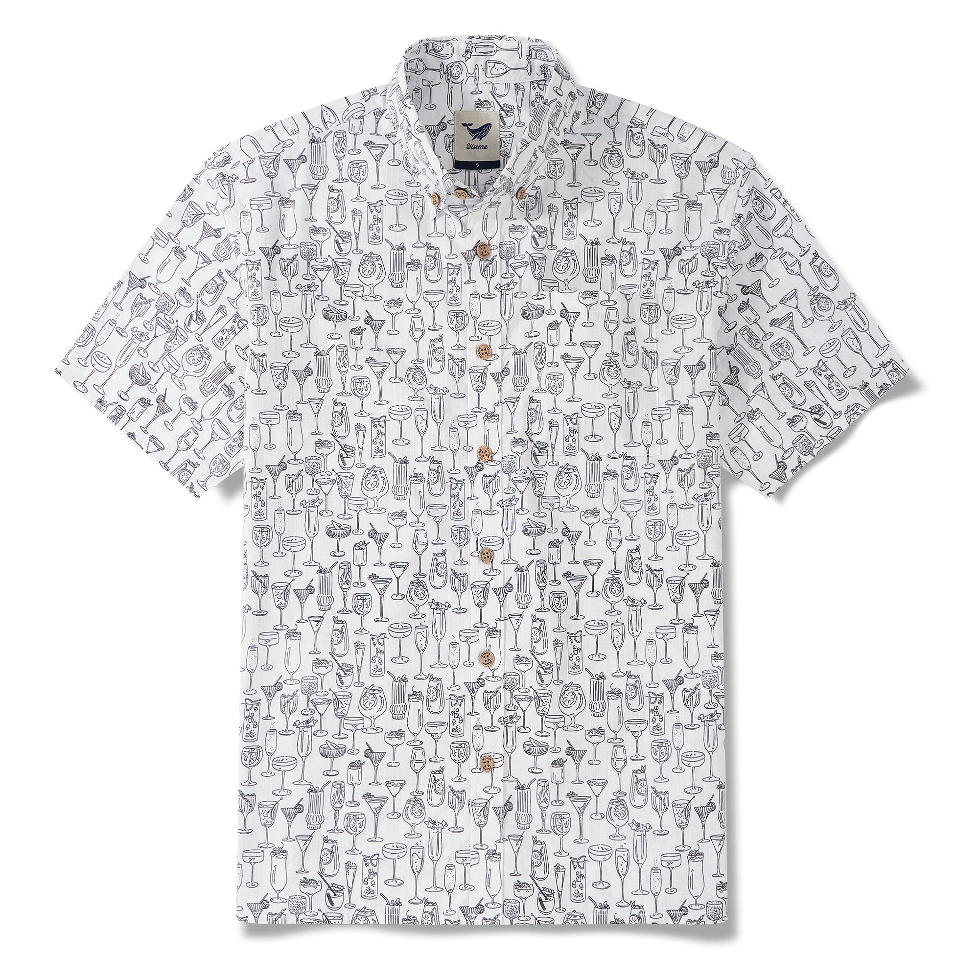 Men's Hawaiian Shirt Short Sleeve Button-down 100% Cotton White Aloha Gentle Buzz