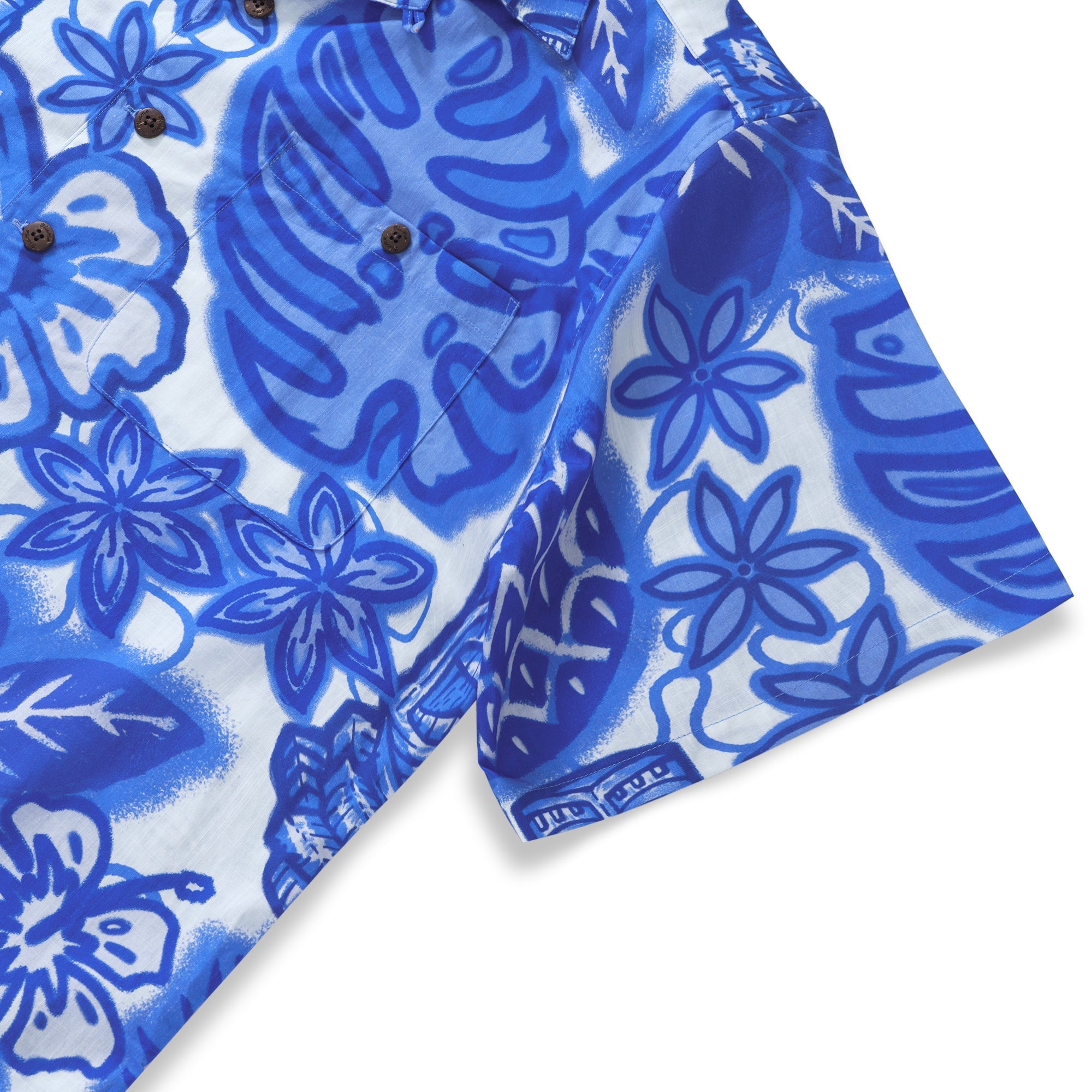 100% Cotton Hawaiian Shirt For Men Blue Tiki Camp Collar Aloha Shirt