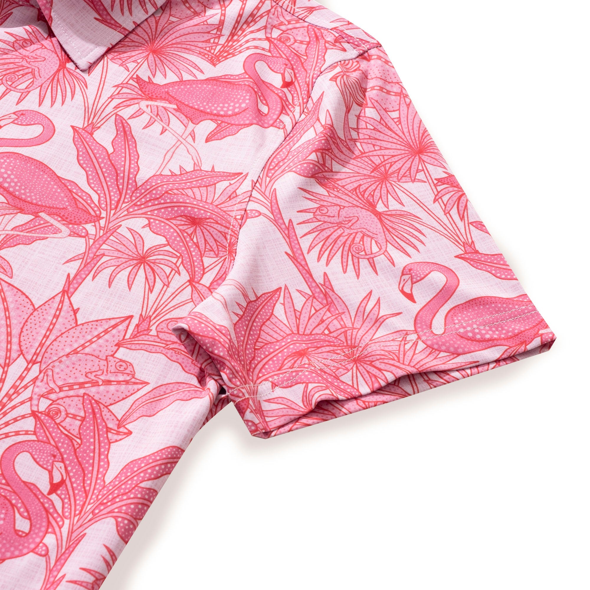 Men's Hawaiian Polo Shirt Short Sleeve 83% Recycled polyester 17% Spandex Aloha Flamingos & Chameleons By House of Haricot