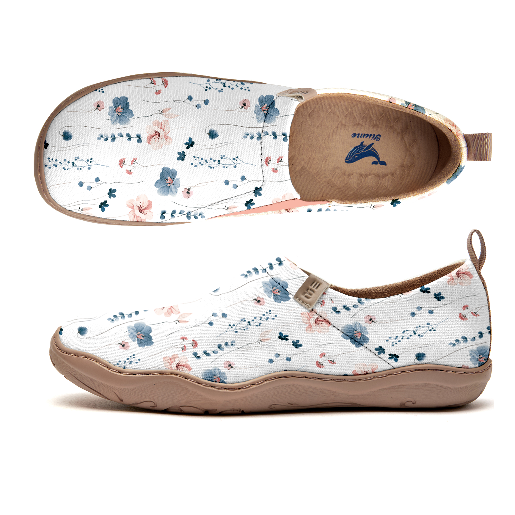 Yiume Women's Art Slip-On Casual Canvas Shoes Light Blue Floral White Painted,100% Cotton