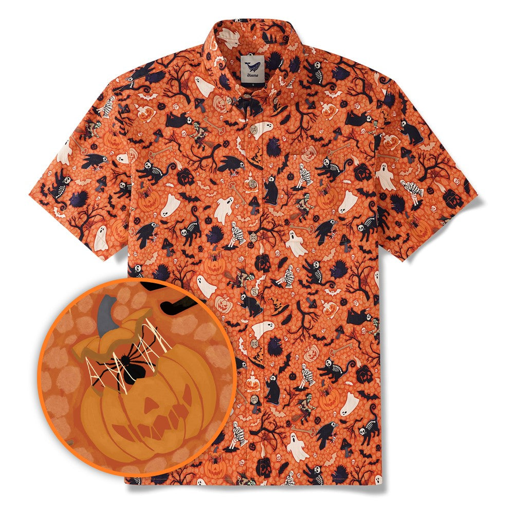 Men's Hawaiian Shirt Short Sleeve Button-down 100% Cotton Orange Aloha Witching Hour