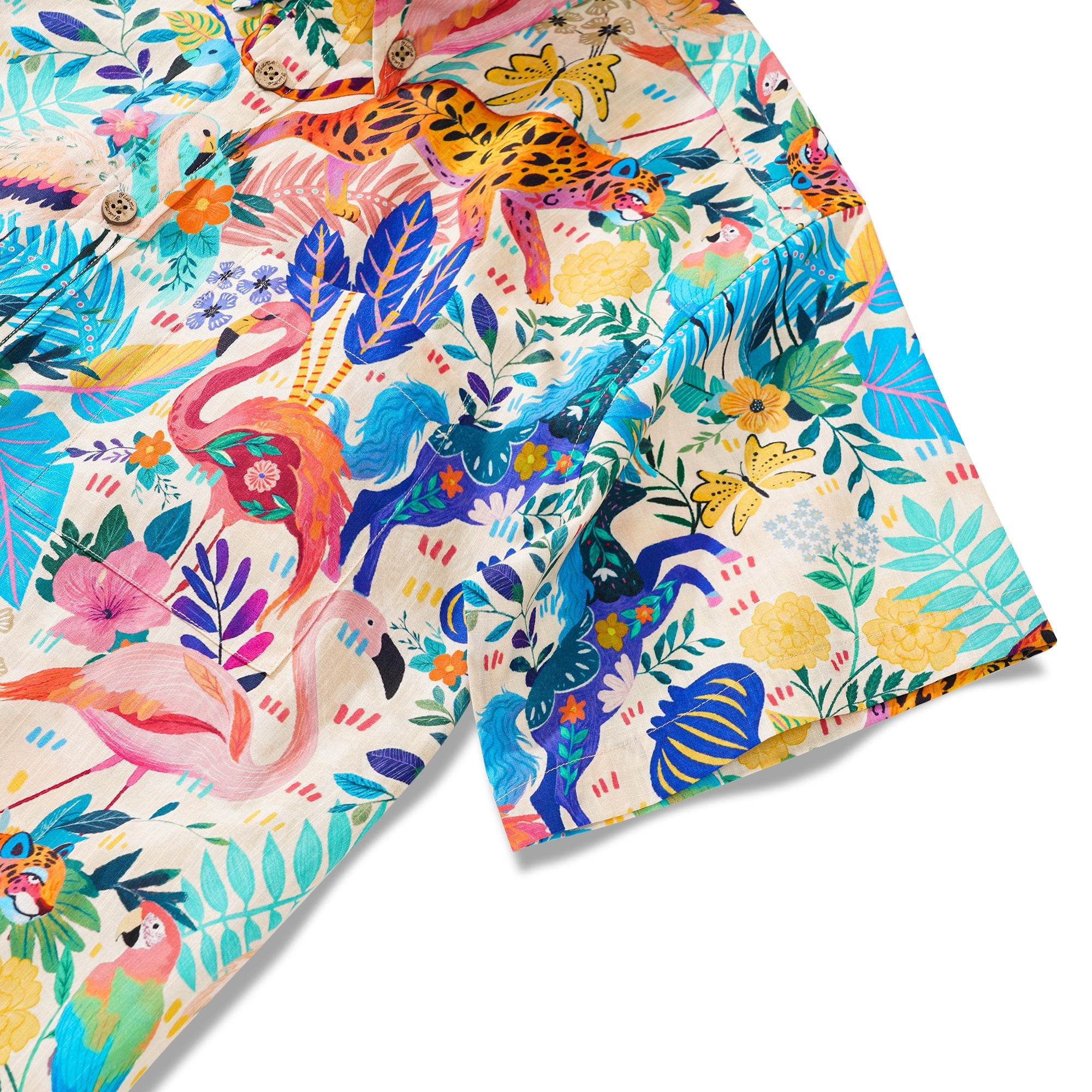 Men's Hawaiian Shirt Short Sleeve Button-down 100% Cotton Aloha Jungle Whimsy