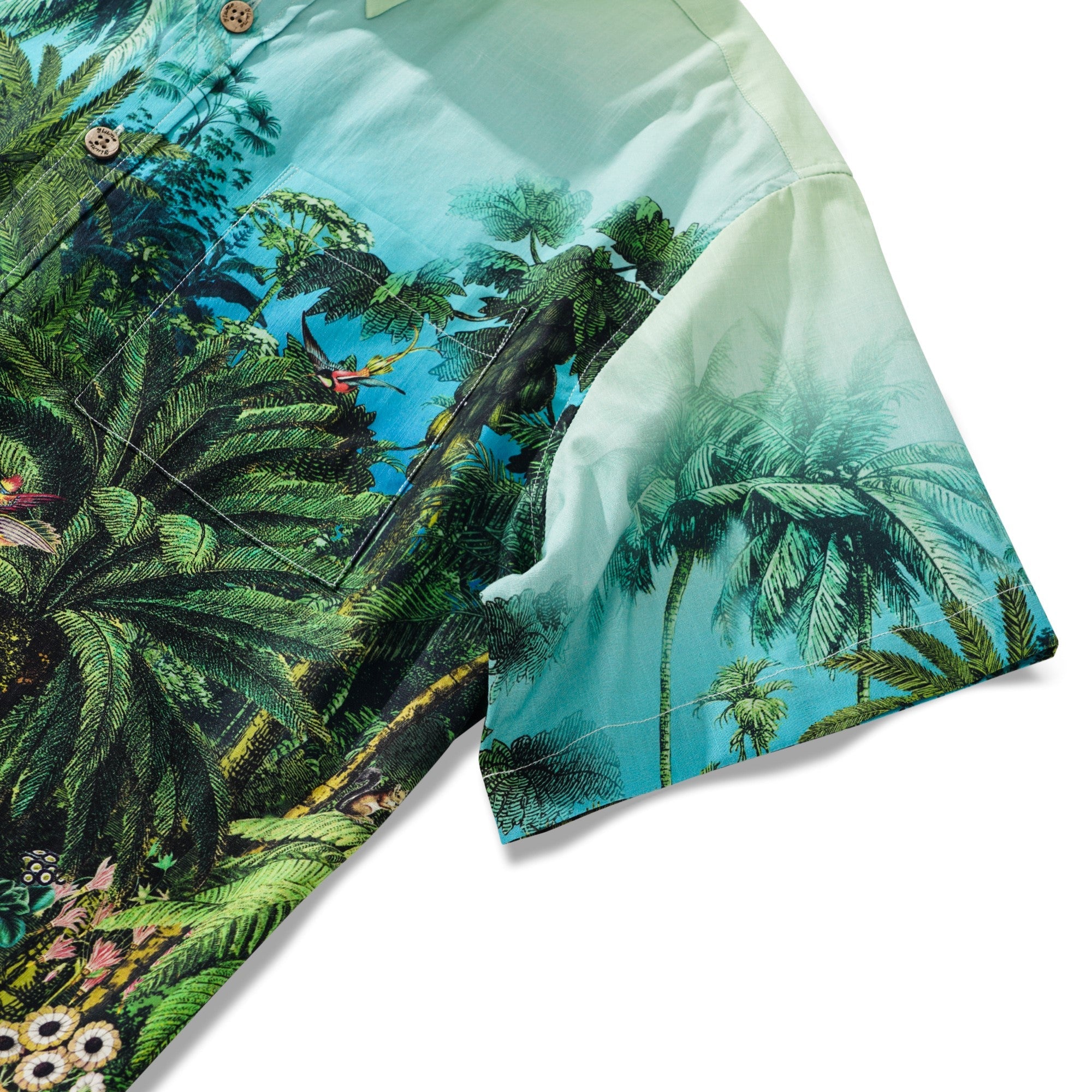 Men's Hawaiian Shirt Short Sleeve Button-down 100% Cotton Green Aloha Jungle Symphony