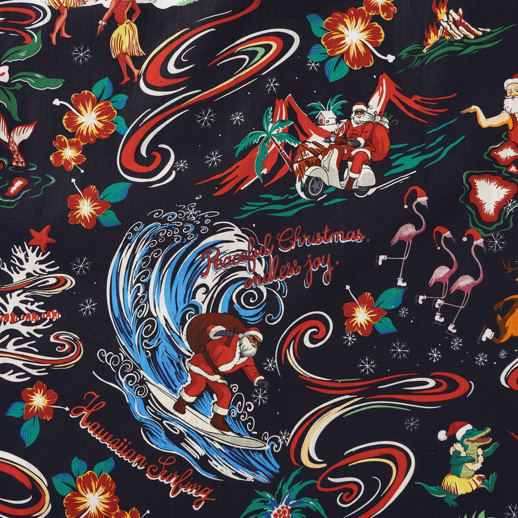 Men's Hawaiian Shirt Short Sleeve Camp Collar 100% Cotton Blue Aloha Christmas In Hawaii