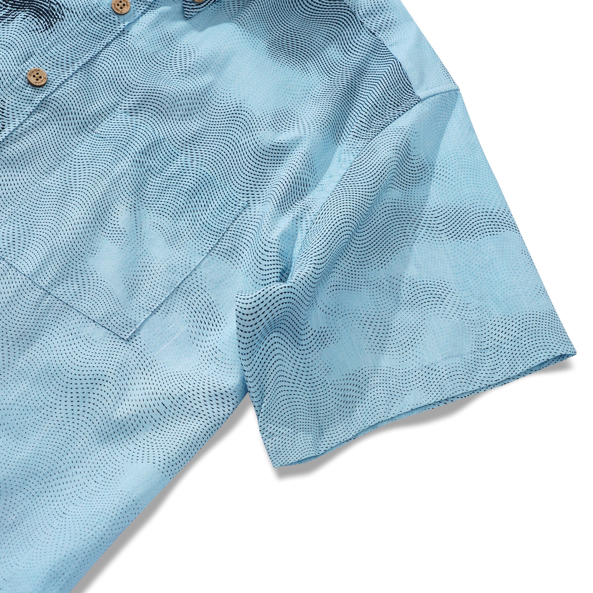 Men's Hawaiian Shirt Short Sleeve Button-down 100% Cotton Blue Aloha Ocean Crest