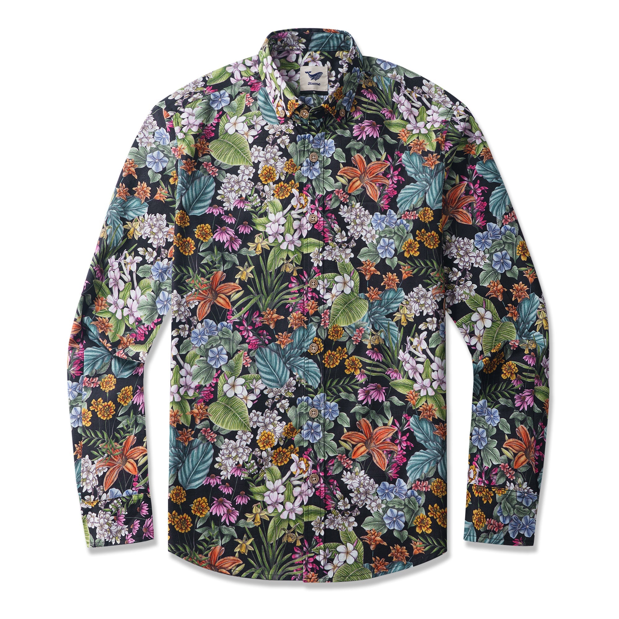 The Meaning of Flowers By Cecilia Battaini 100% Cotton Men's Long Sleeve Button-down Shirt Aloha Hawaiian