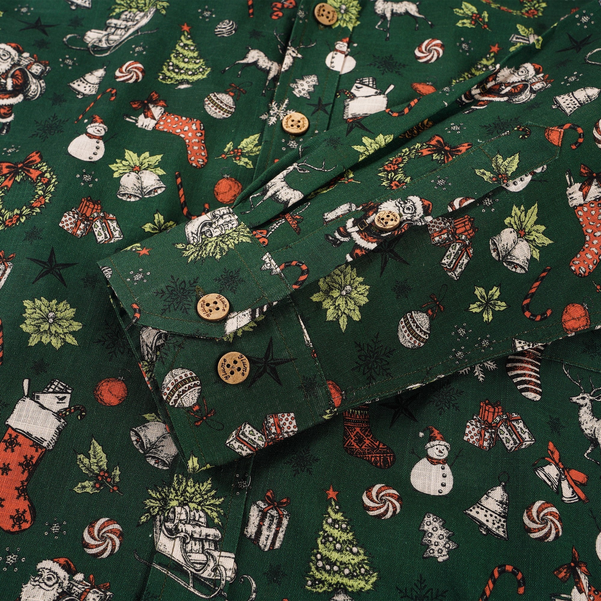 Men's Hawaiian Shirt Long Sleeve Button-down 100% Cotton Aloha Classic Christmas