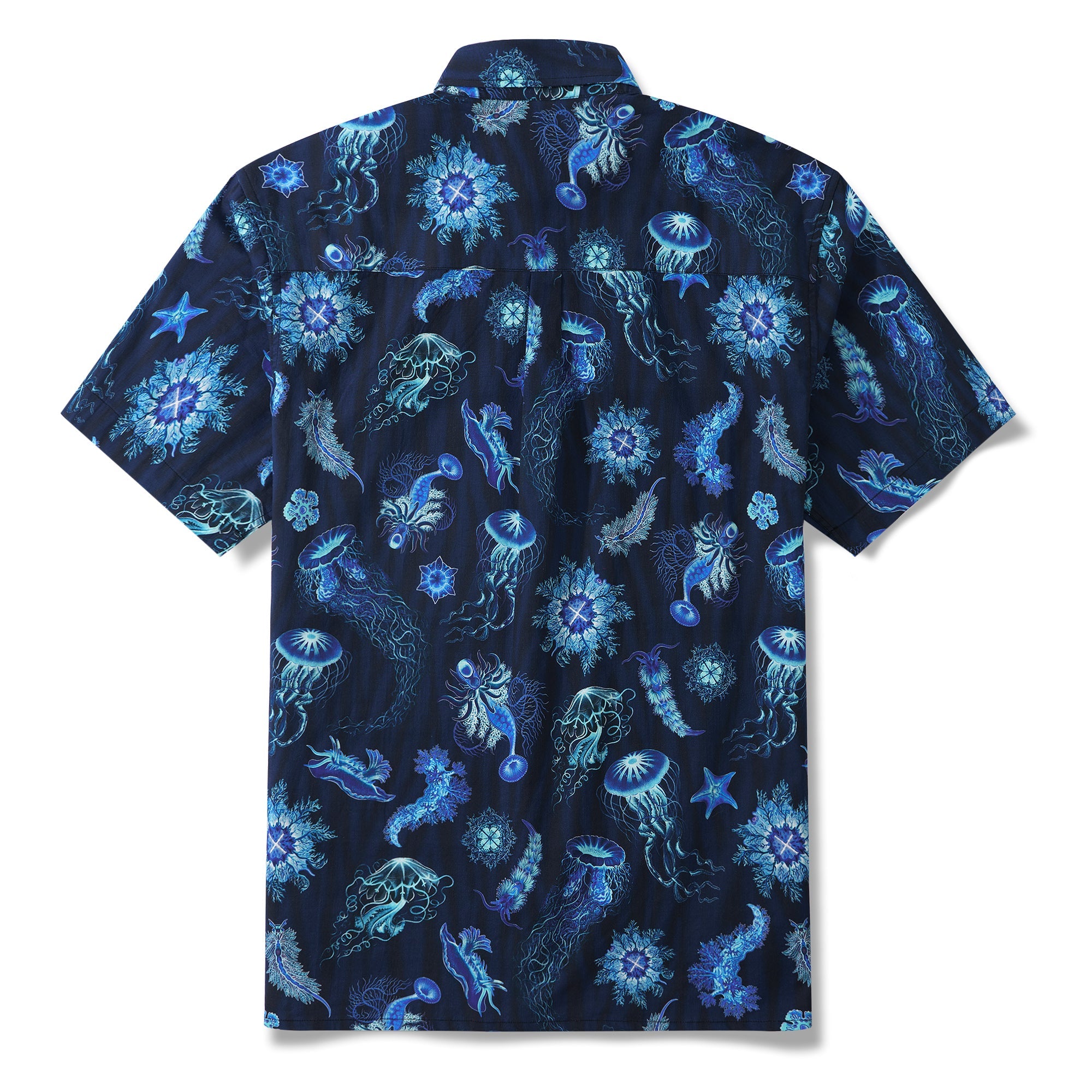 Symphony of the Deep Blue 100% Cotton Men's Short Sleeve Button-down Shirt Blue Aloha Hawaiian