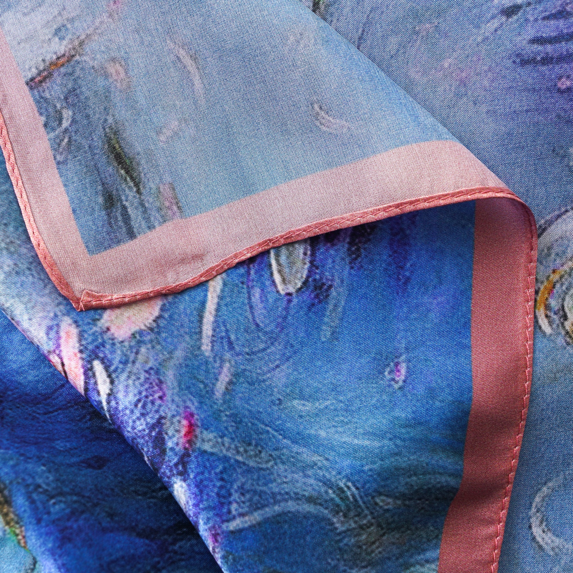 Floral Square Scarf 100% Mulberry Silk Luminous Water Lilies