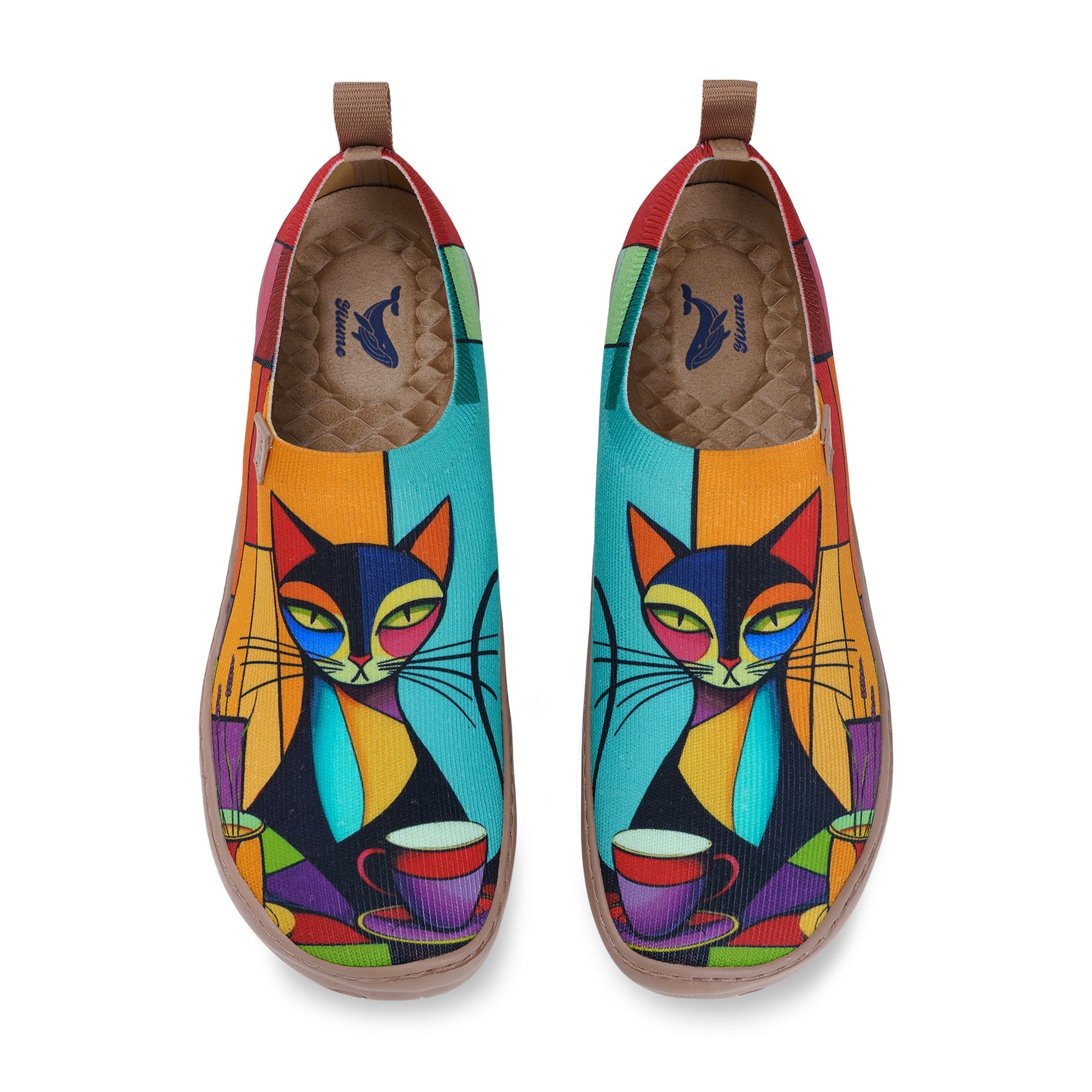 Women's foldable Loafers Colorful Geometric Cat Sneaker Painted Canvas Slip-On