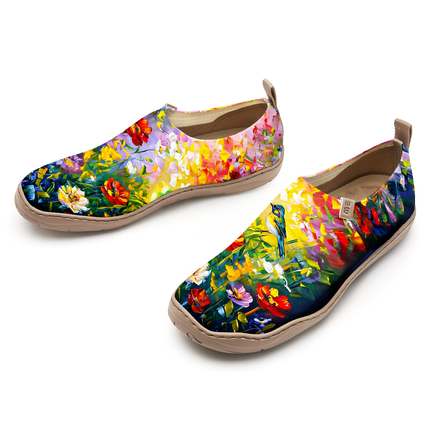 Oil Painting Birds And Flowers Blue Women's Shoes