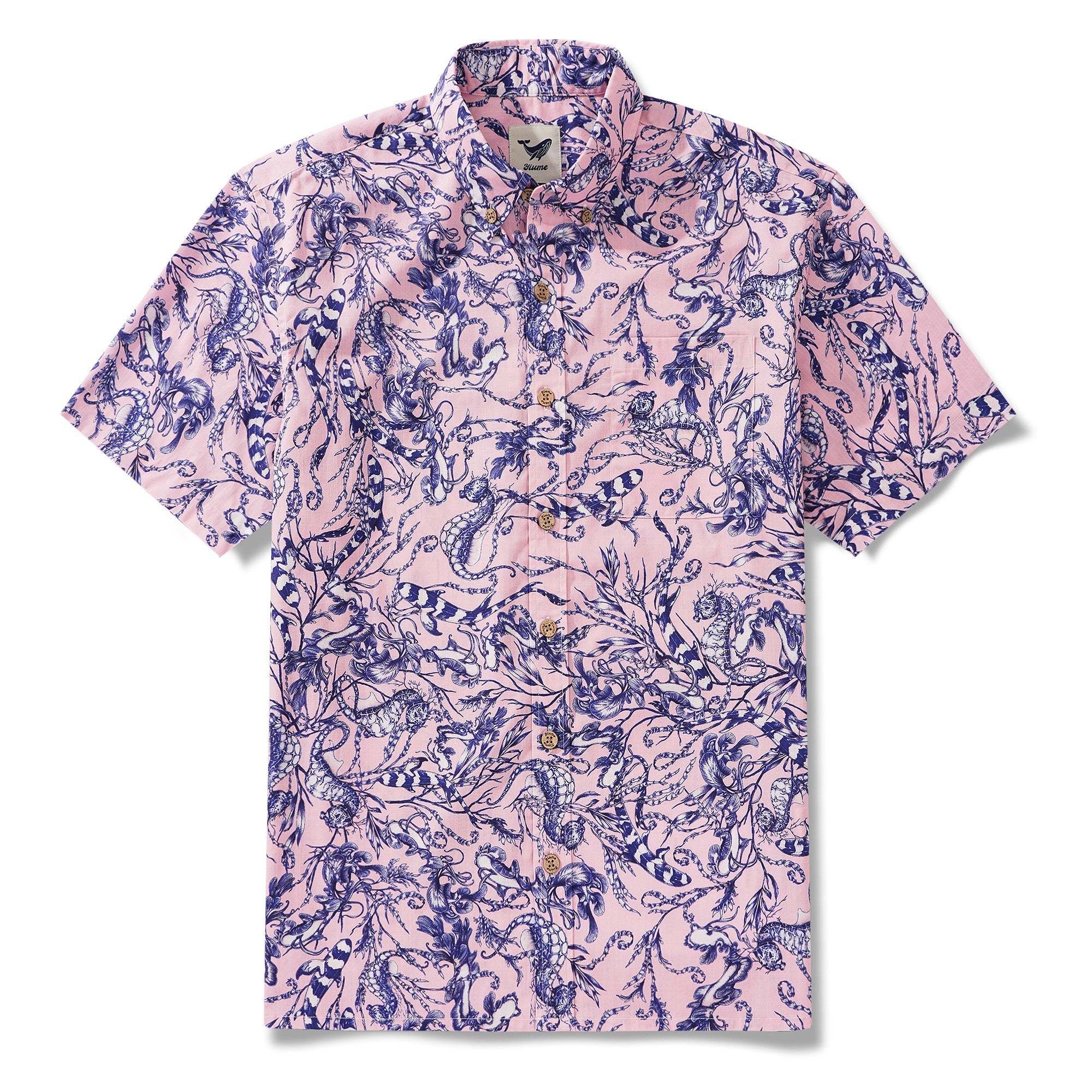 Men's Hawaiian Shirt Short Sleeve Button-down 100% Cotton Aloha Pink Oasis  By Feanne