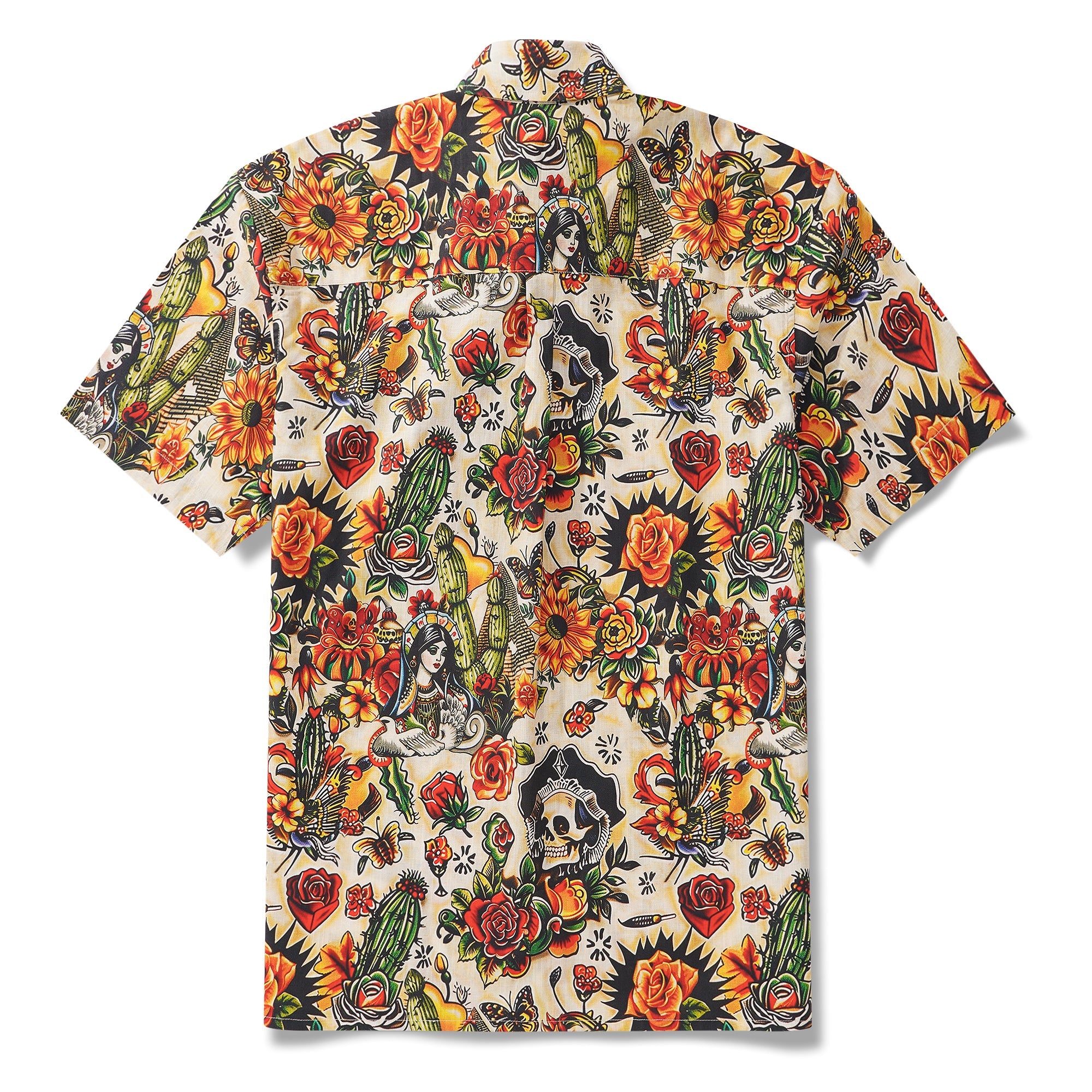 Men's Hawaiian Shirt Short Sleeve Button-down 100% Cotton Beige Aloha Aloha Dreams