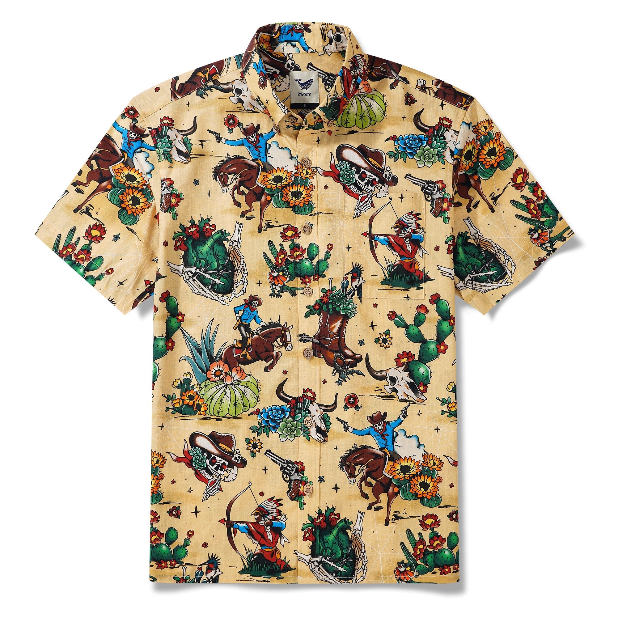Men's Hawaiian Shirt Short Sleeve Button-down 100% Cotton Orange Aloha Western Highway Adventure