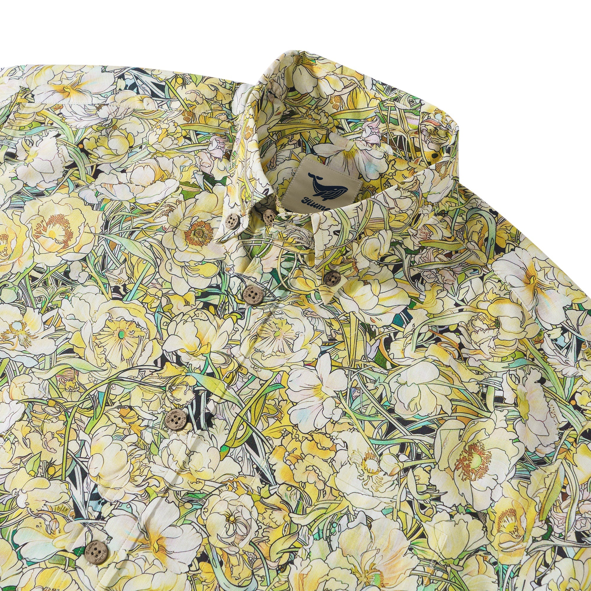 Lush Blossoms and Leaves 100% Cotton Men's Short Sleeve Button-down Shirt Aloha Hawaiian