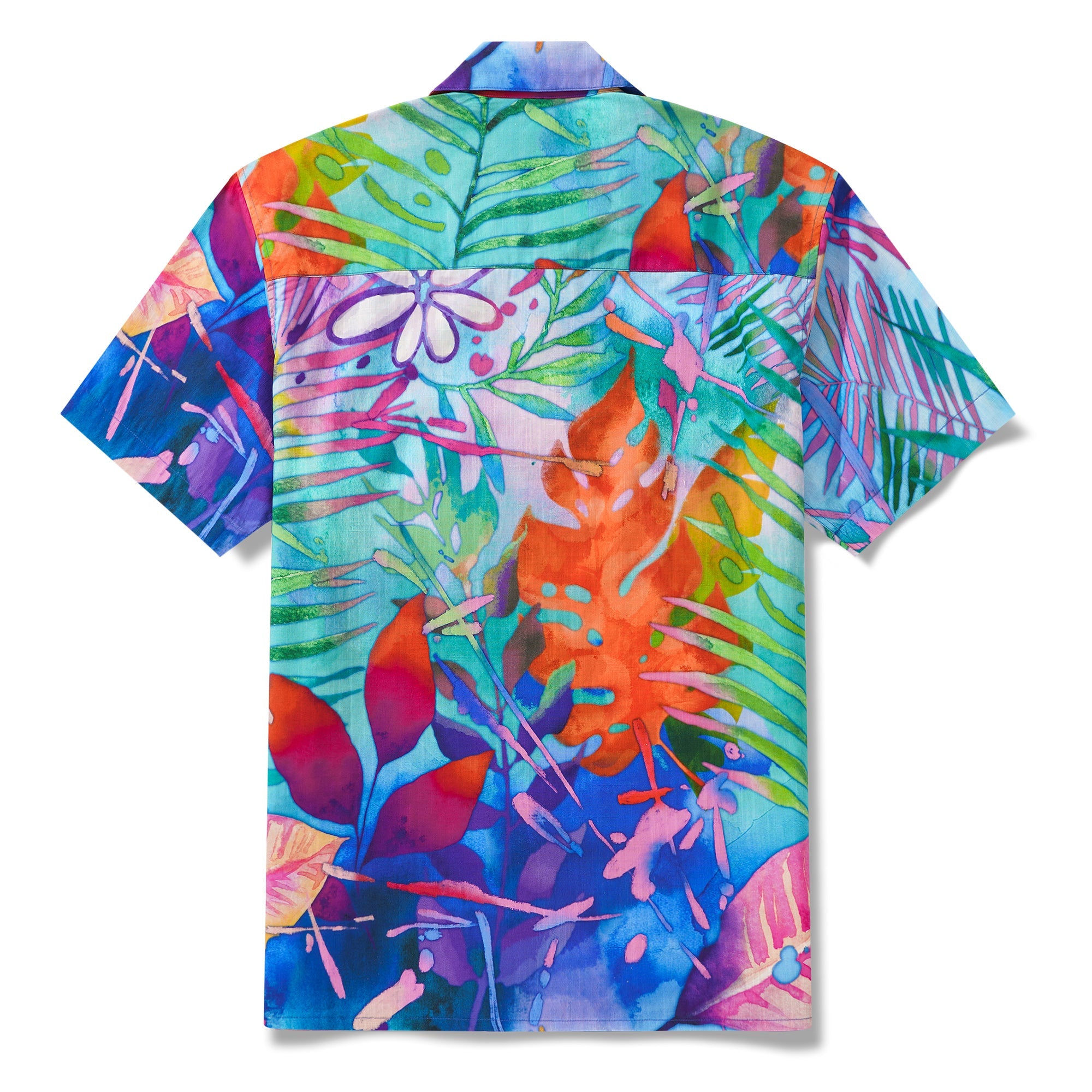 Men's Hawaiian Shirt Short Sleeve Camp Collar 100% Cotton Purple Aloha Tropical Aloha