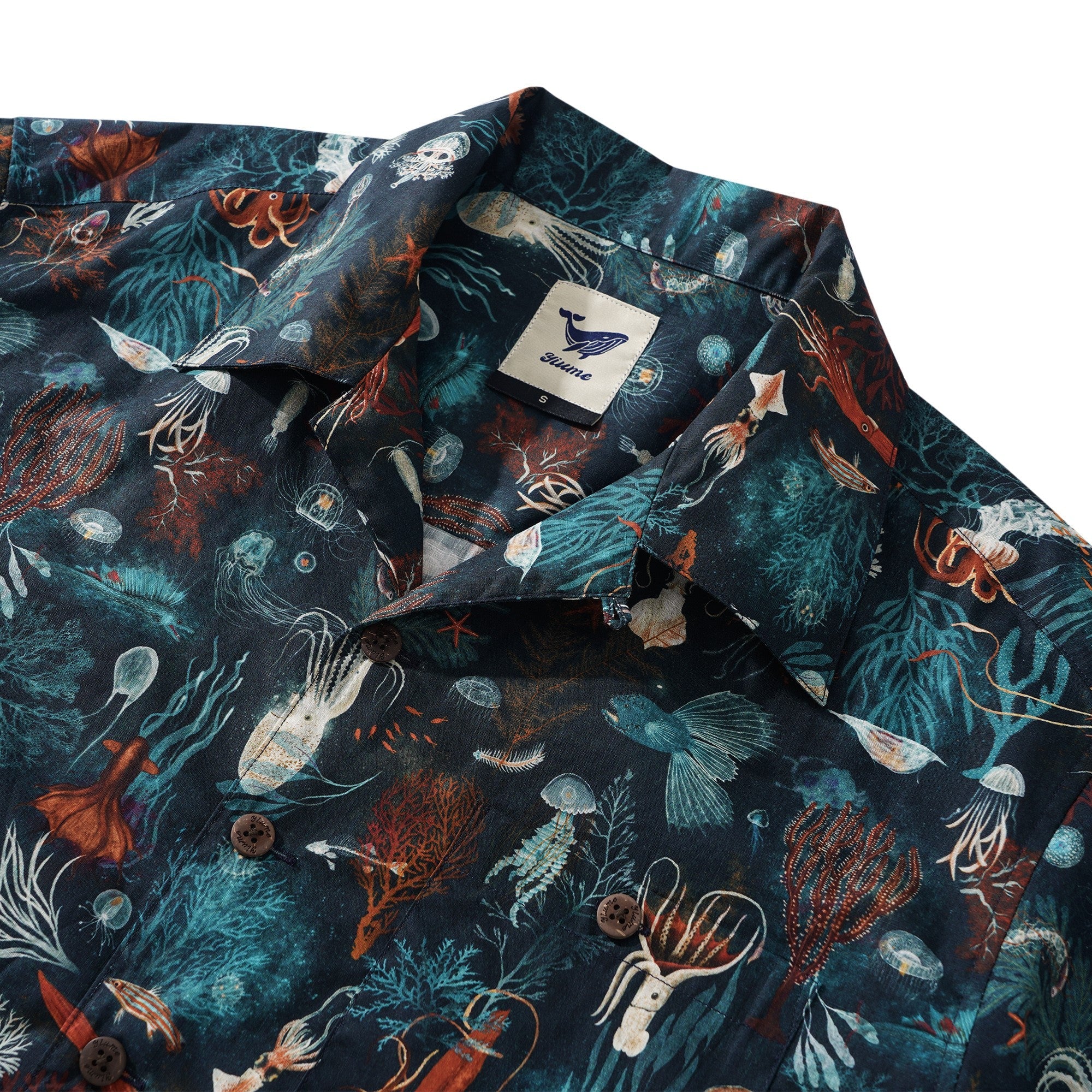 Men's Hawaiian Shirt Short Sleeve Camp Collar 100% Cotton Blue Aloha Underwater Love By Kristen
