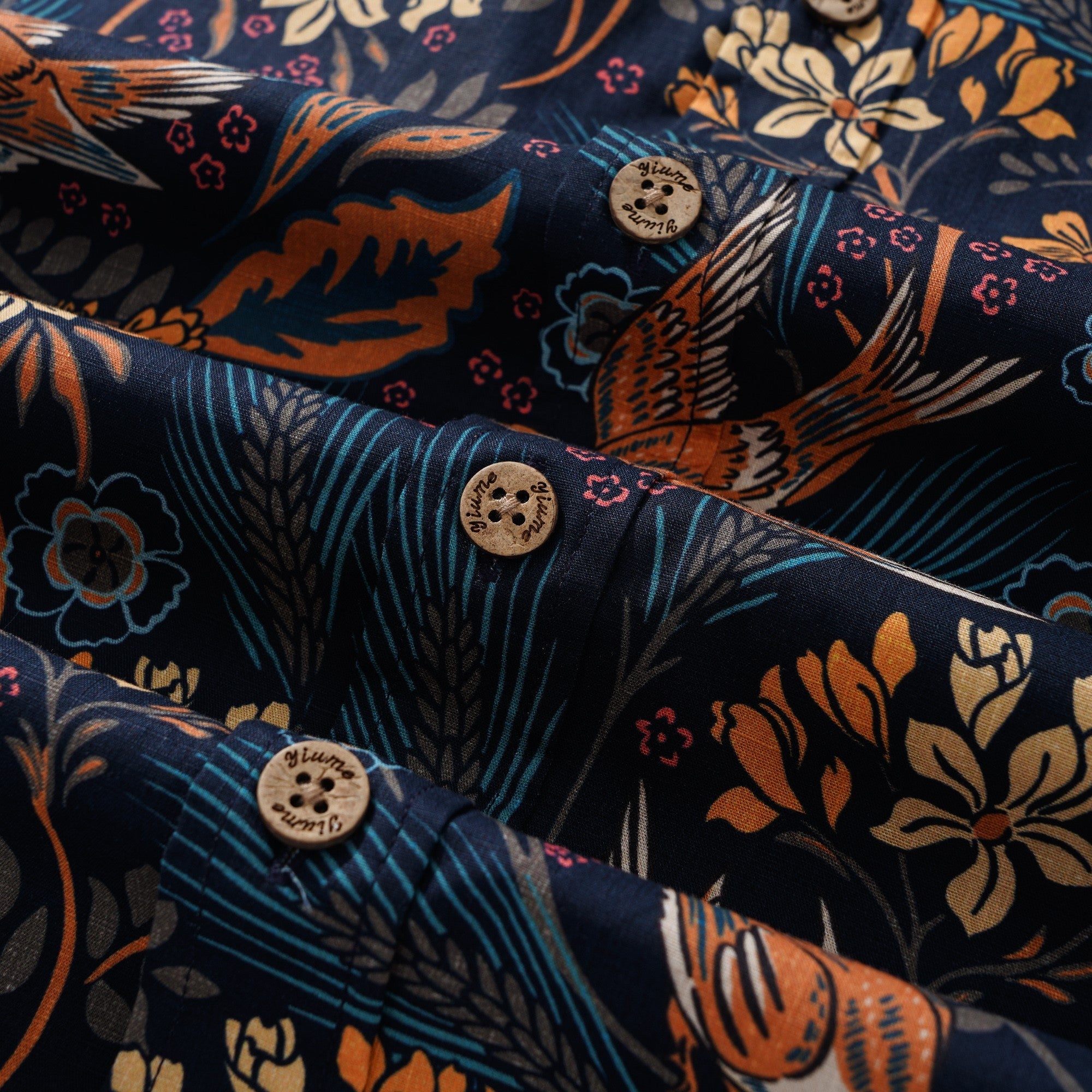 Men's Hawaiian Shirt Short Sleeve Button-down 100% Cotton Blue Aloha The Harvest Field by Abigail Bryan By Abigail Bryan