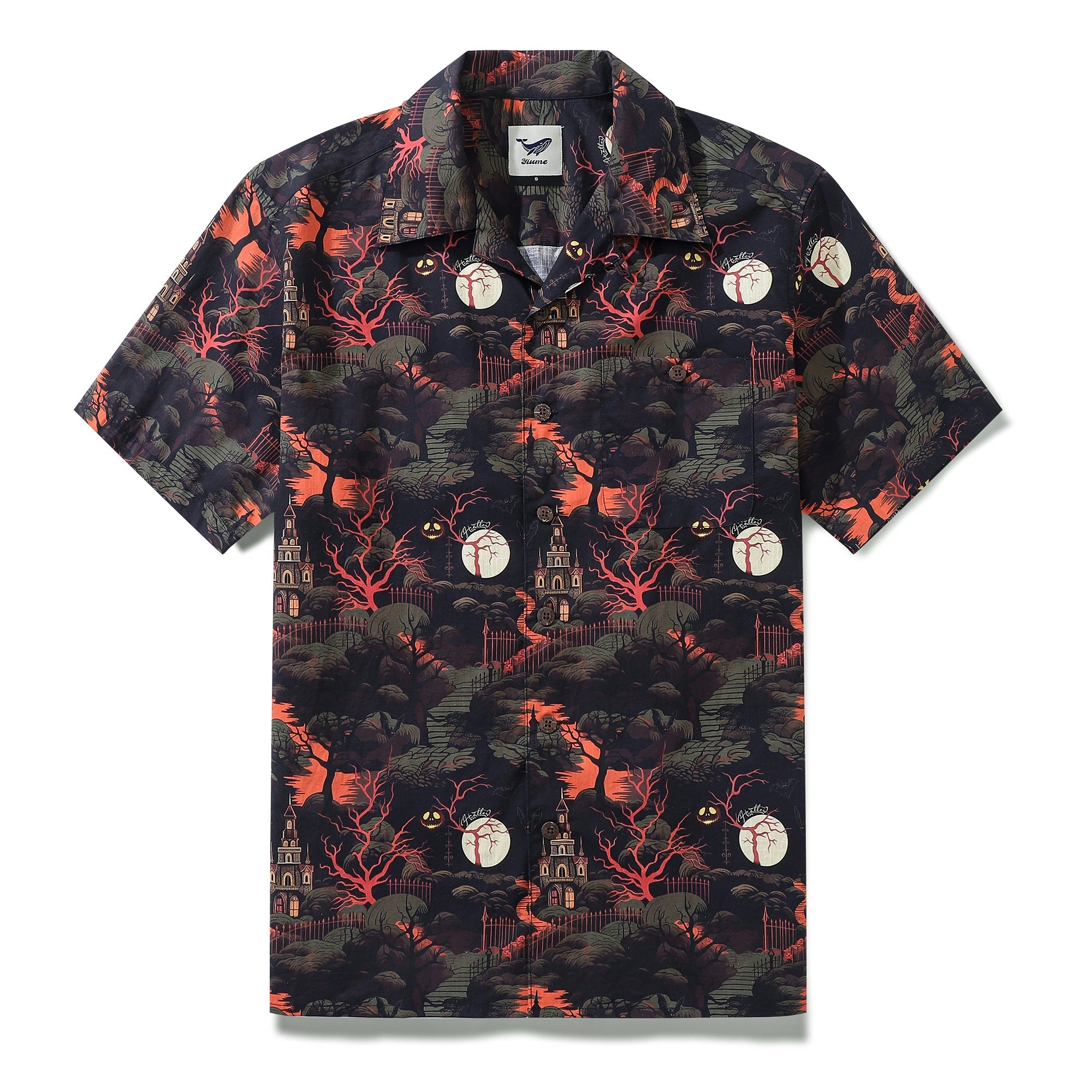 Halloween Hawaiian Shirt For Men Midnight Castle Shirt Camp Collar 100% Cotton