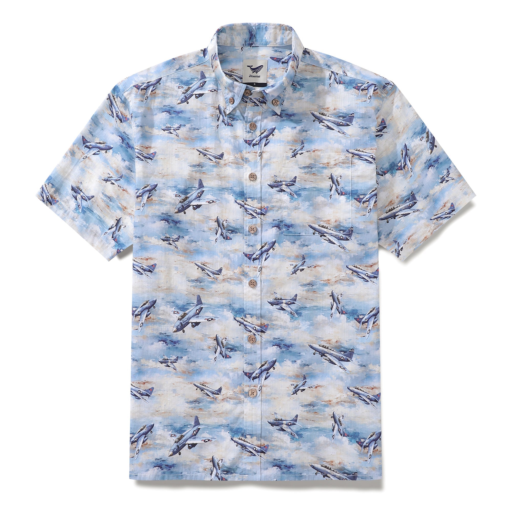 Men's Hawaiian Shirt Pioneering Pilots Print Cotton Button-down Short Sleeve Aloha Shirt