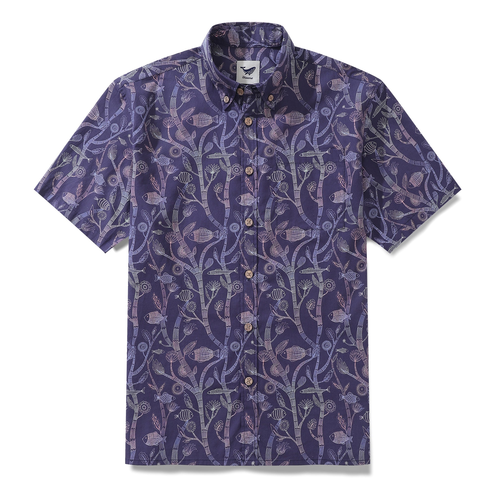 Men's Hawaiian Shirt The Fish Waltz Print By Nina Leth Cotton Button-down Short Sleeve Aloha Shirt