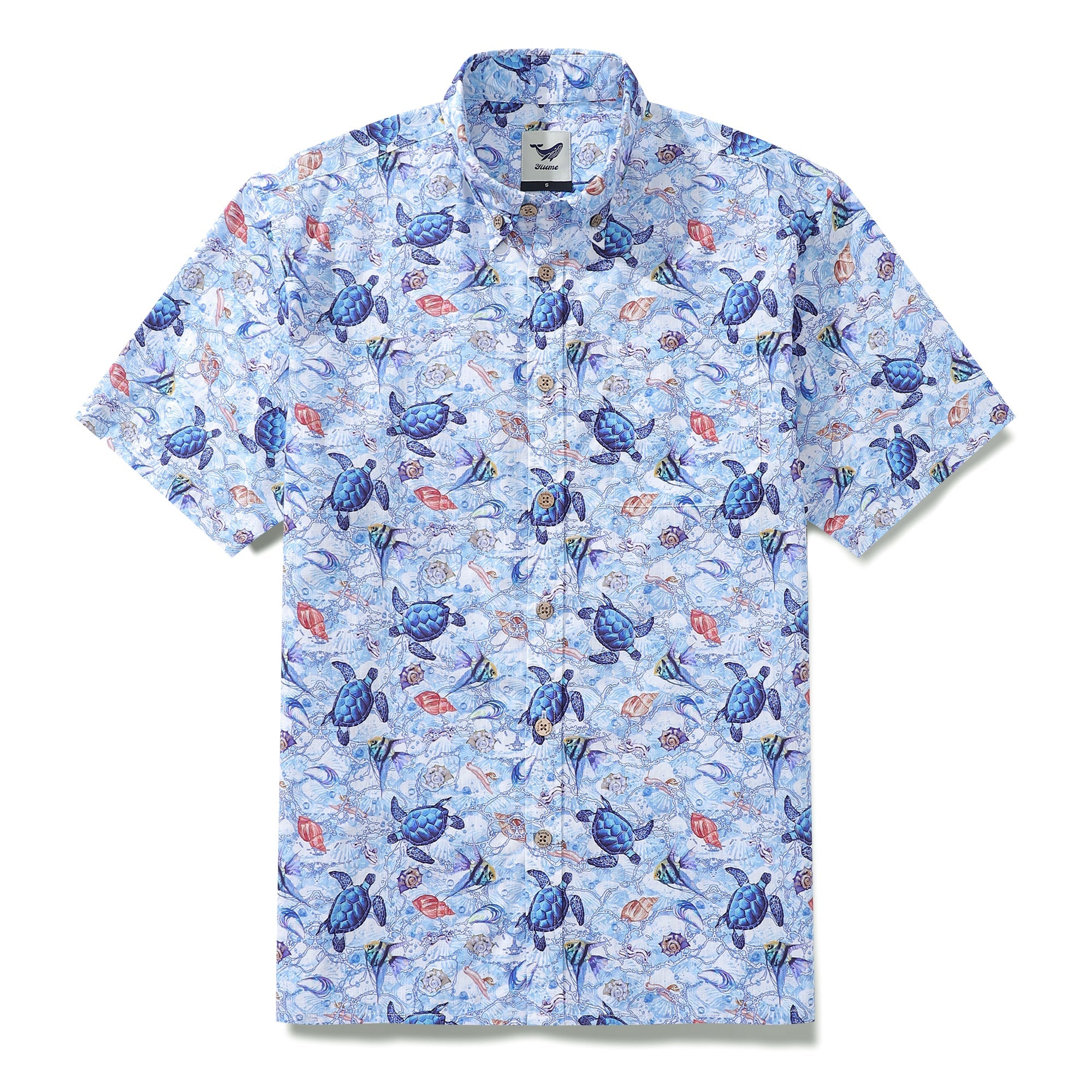 Men's Hawaiian Ocean Shirt A Sea Turtle's Odyssey Print Cotton Button-down Short Sleeve Aloha Shirt