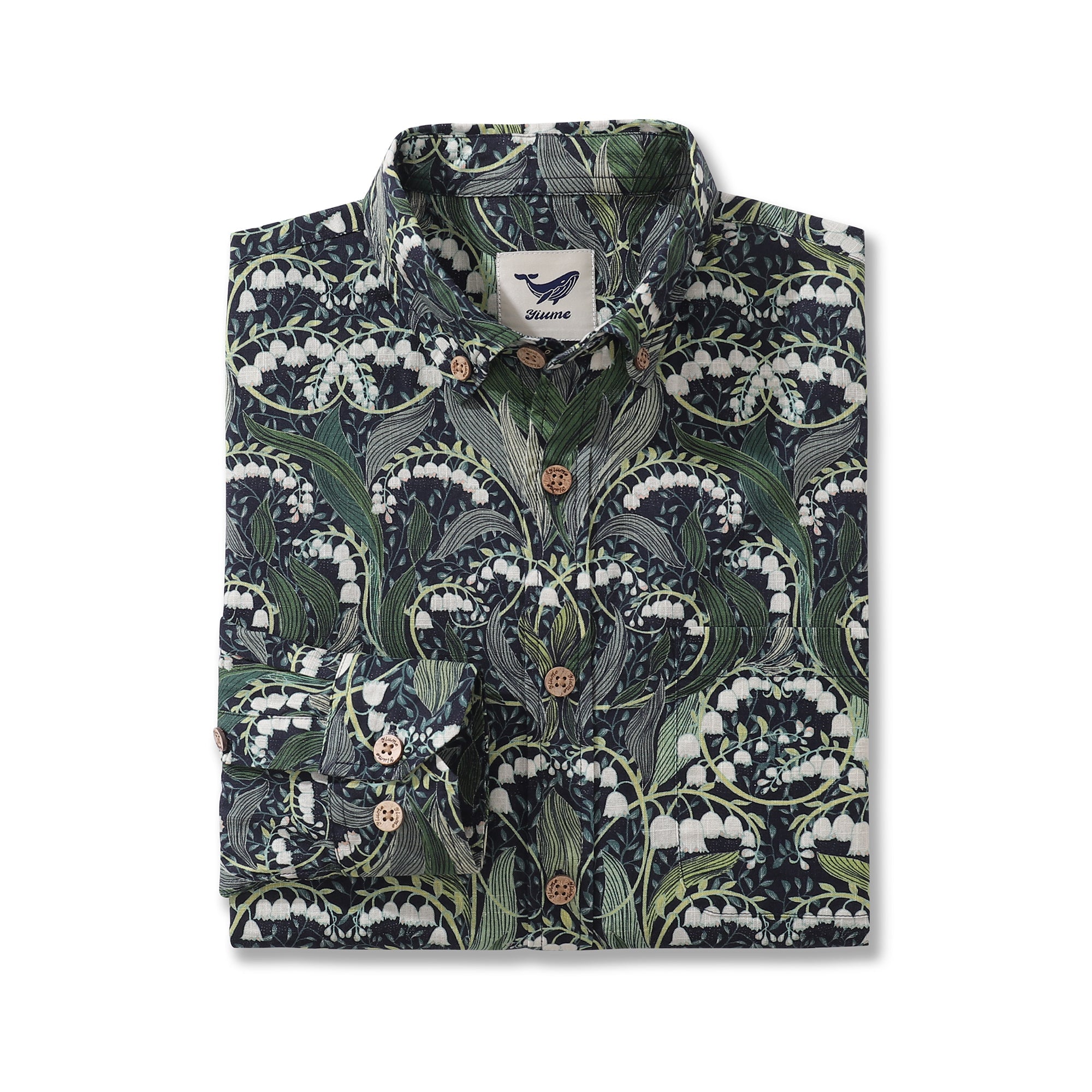 Men's Hawaiian Shirt Lily of the Valley By Annick Cotton Button-down Long Sleeve Aloha Shirt