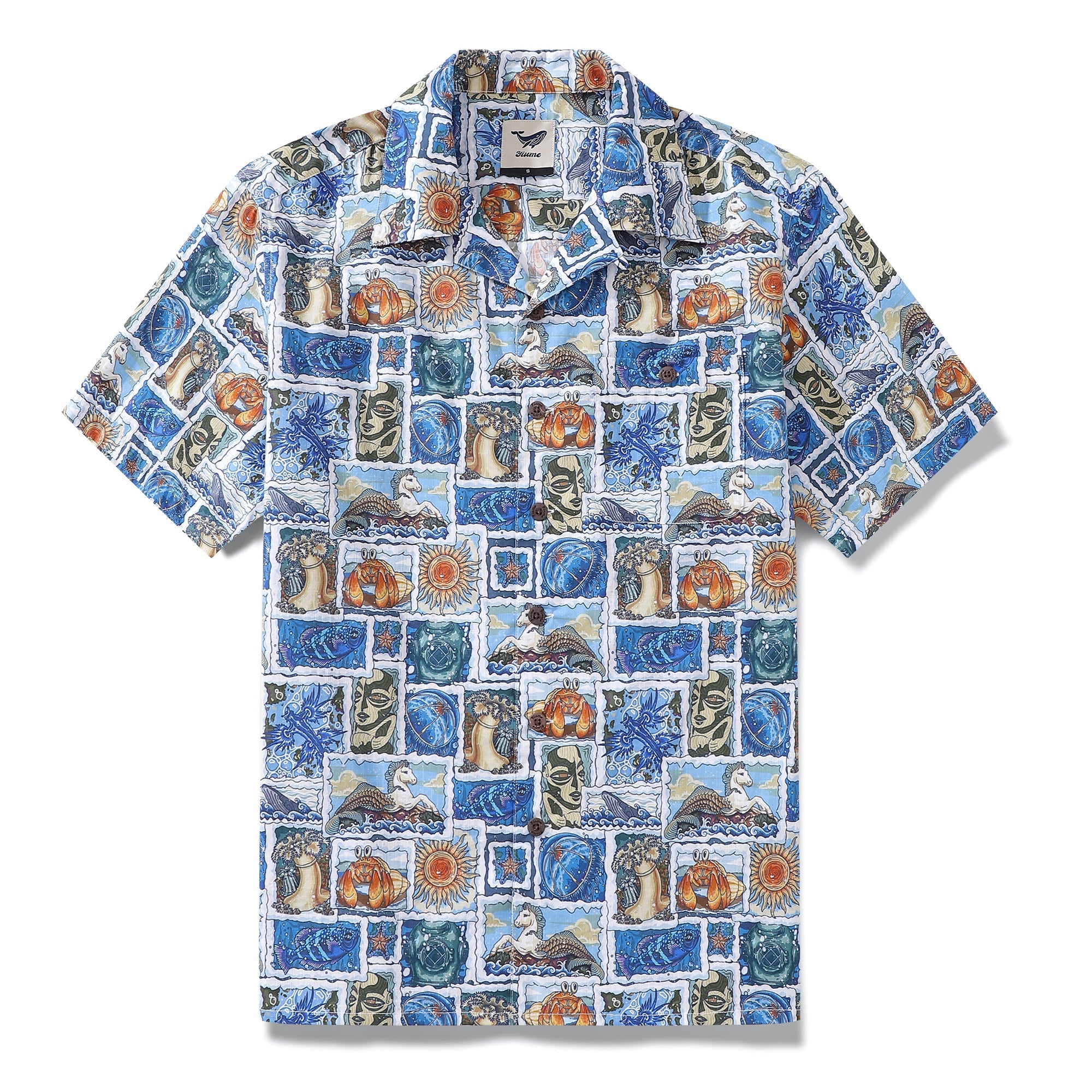 Hawaiian Shirt For Men Poseidon's Treasures Shirt Camp Collar 100% Cotton