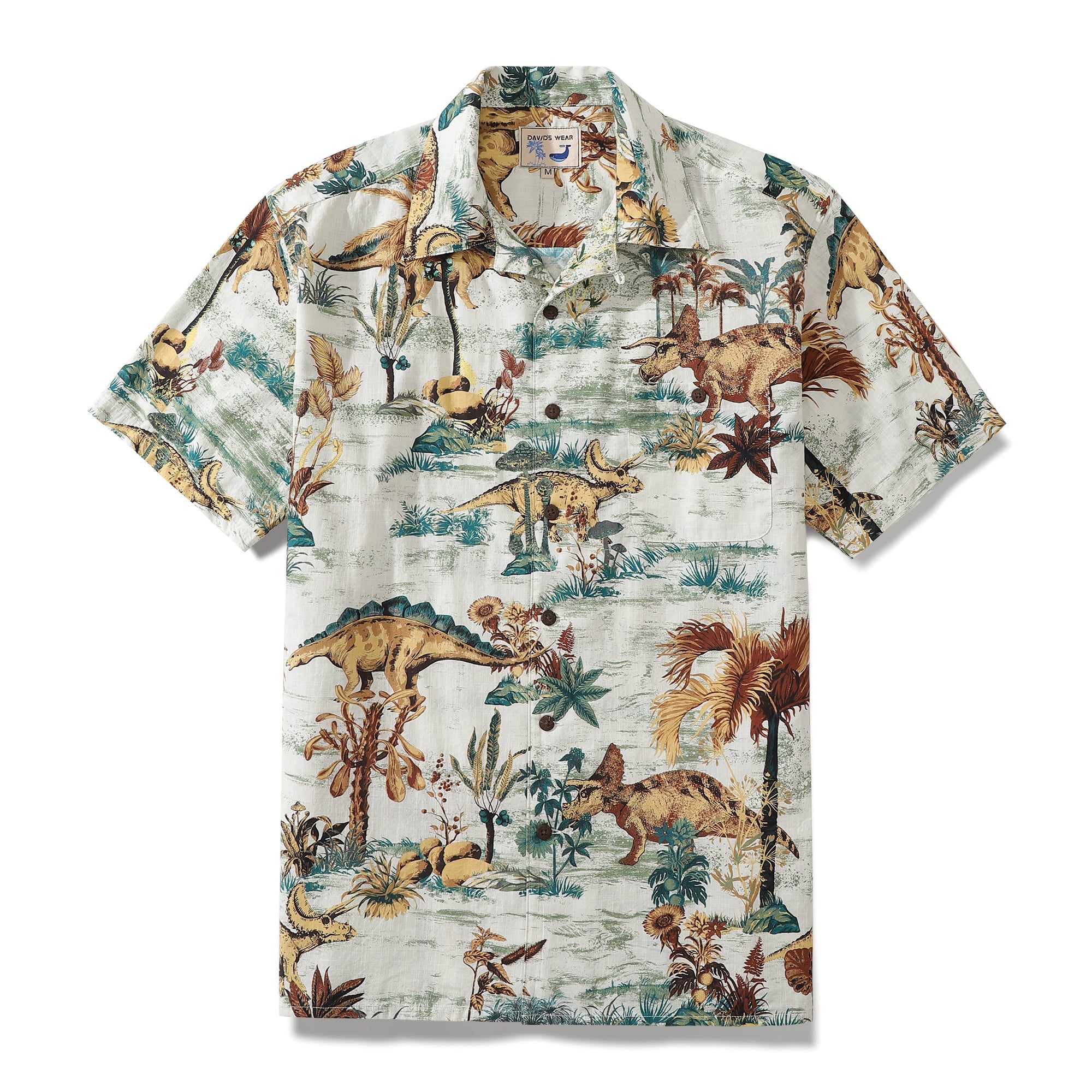 Men's Hawaiian Shirt Dinosaur Land Jurassic Dinos Park Camp Shirt - Cotton