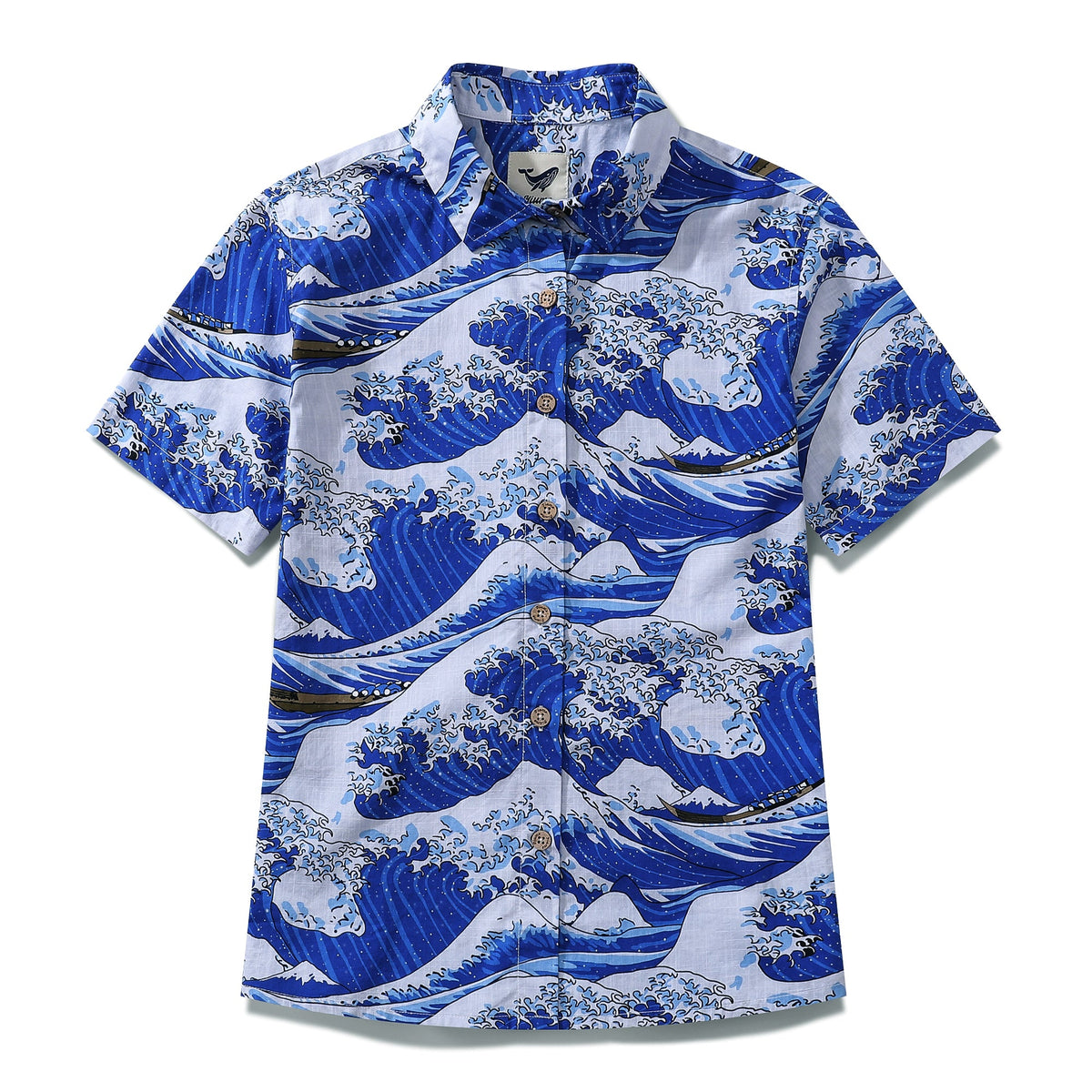 Women's Hawaiian Shirt Ocean Waves Japanese Ukiyo-e Print Cotton Butto ...