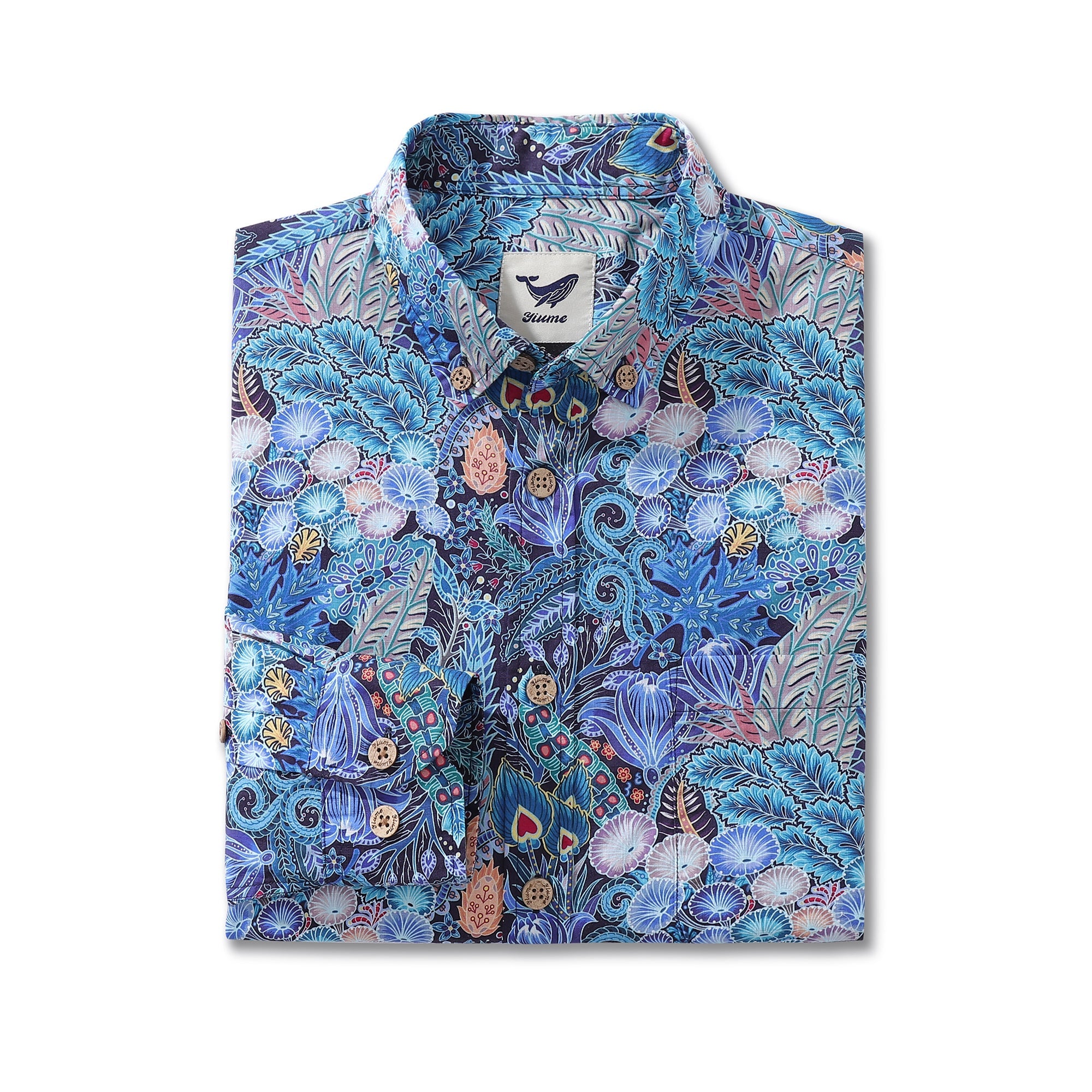 Men's Hawaiian Shirt Floral Pattern Series 2 Print Cotton Button-down Long Sleeve Aloha Shirt