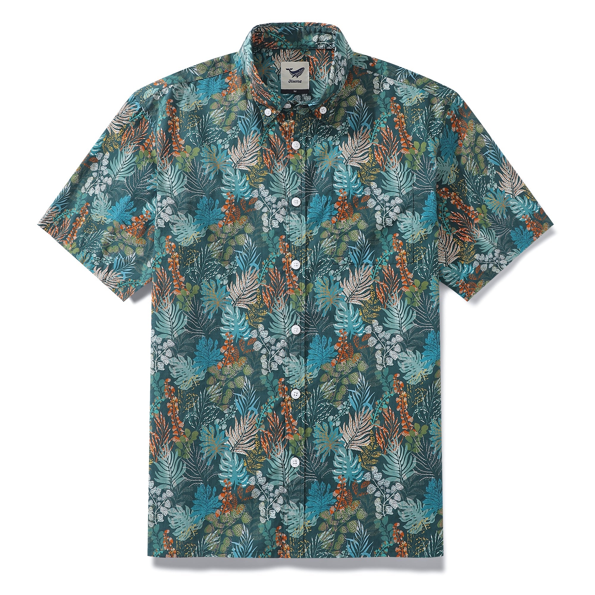 Hawaiian Shirt For Men Emerald Leaves Button Down Short Sleeve Aloha Shirt