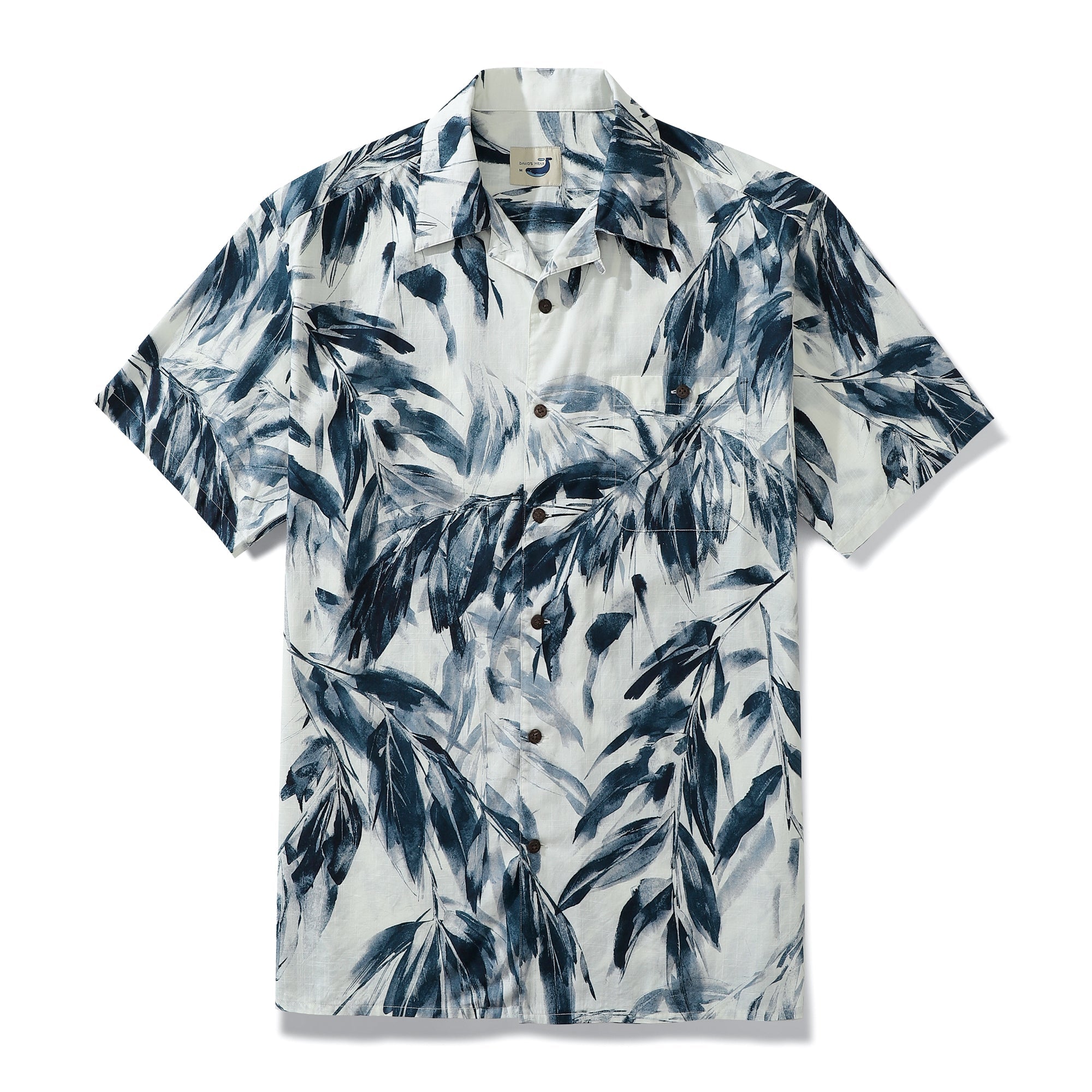 Men's Aloha Shirt Ink Painting Bamboo Leaves Cotton Short-sleeve Camp Shirt