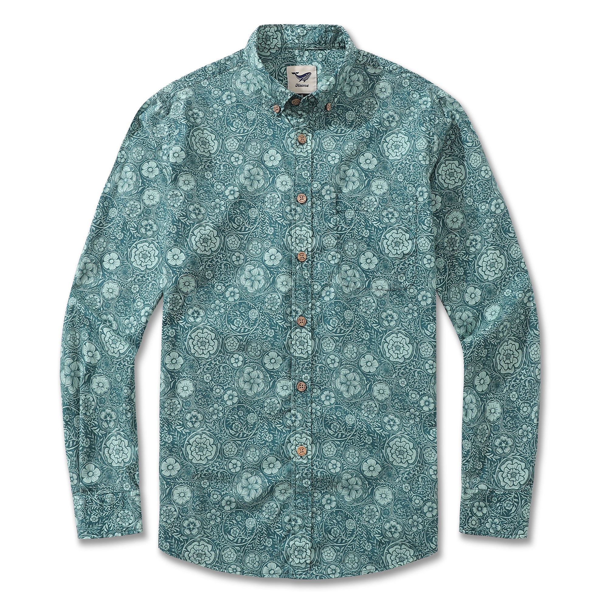 Men's Hawaiian Shirt Pen Flourish Flowers By Mairin Kareli Cotton Button-down Long Sleeve Aloha Shirt