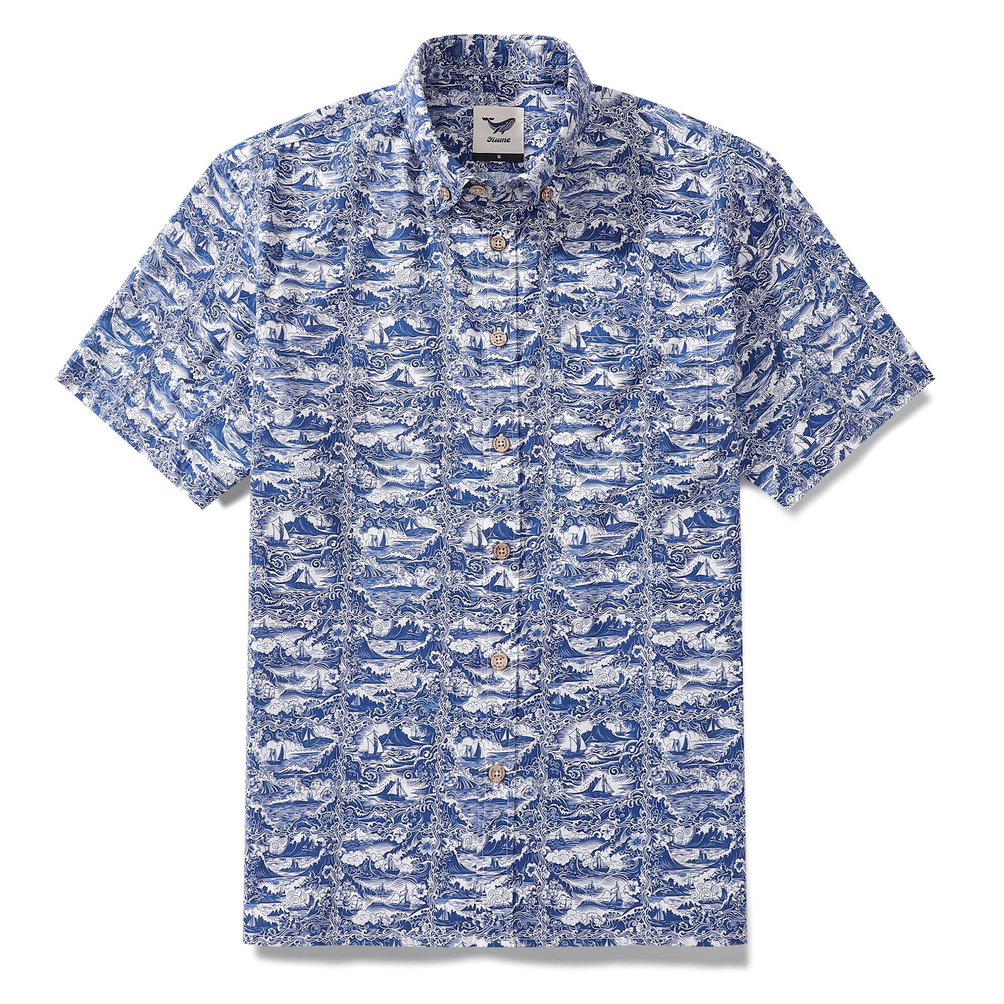 Men's Hawaiian Shirt Voyage of Discovery Print Cotton Button-down Short Sleeve Aloha Shirt