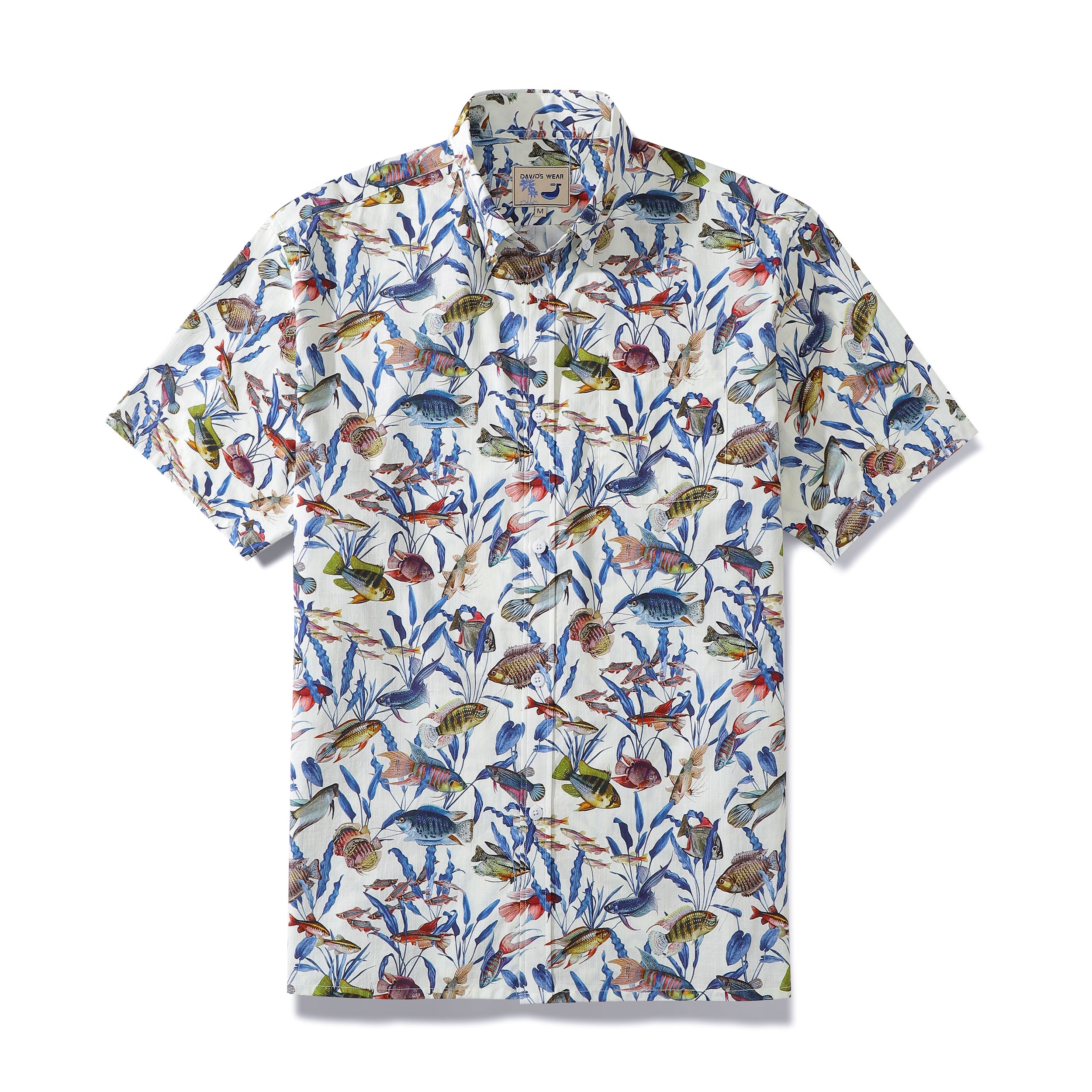 Hawaiian Shirts For Men Vintage Cotton Button Down Colorful Fish Short ...