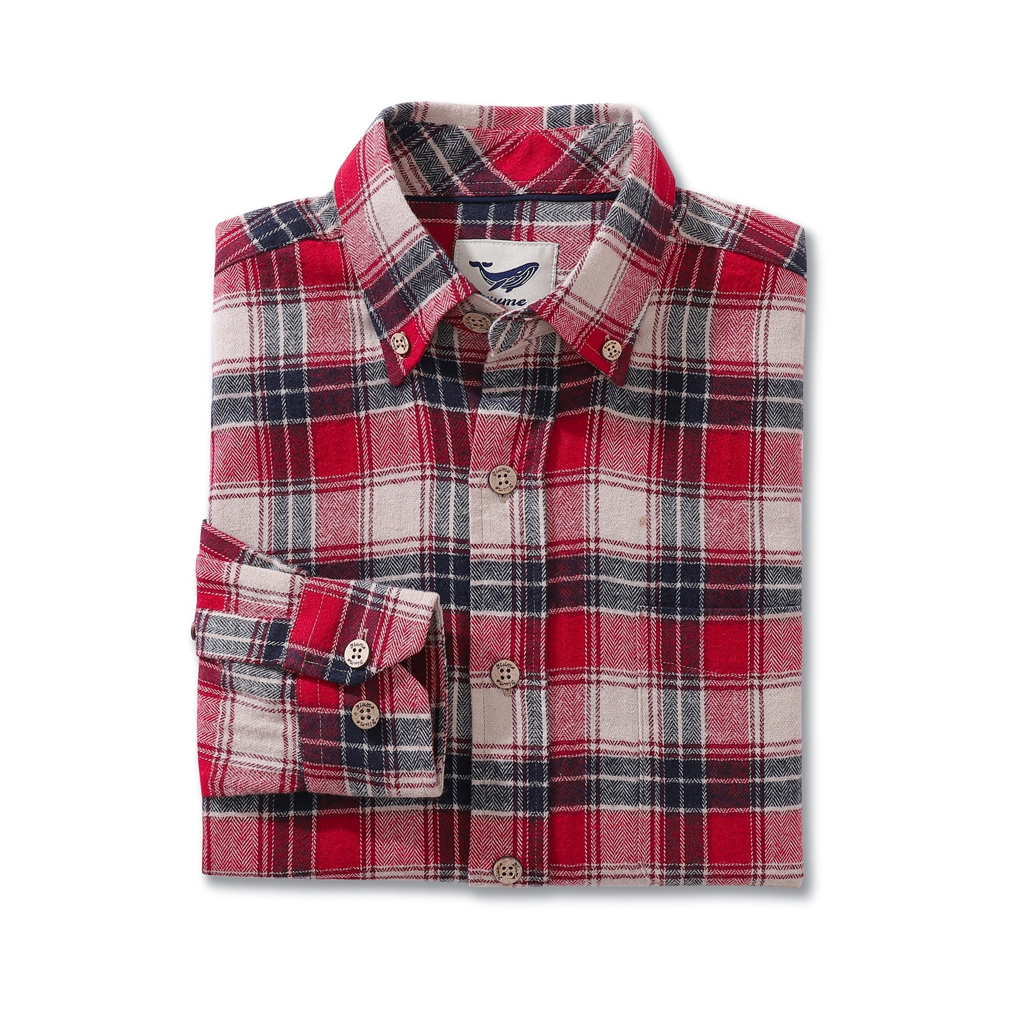 Men's Hawaiian Shirt Flannel Button-down Long Sleeve Classic Check Shirt - RED