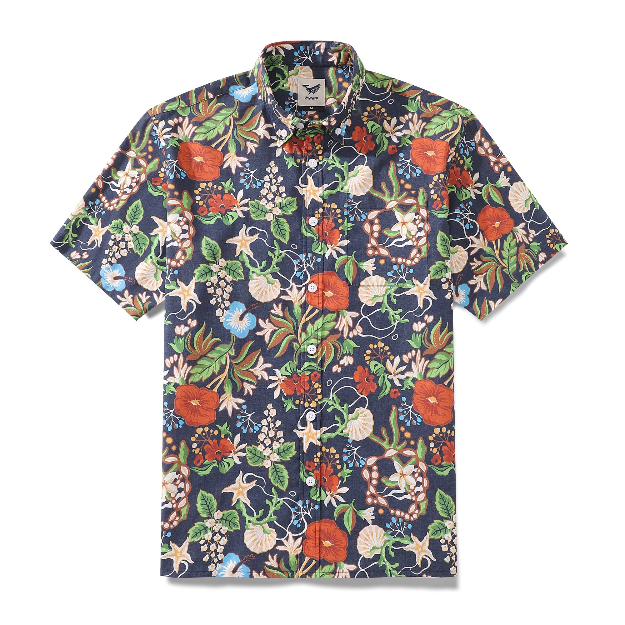 Wrinkle-Free Men's Hawaiian Shirt Treasure Garden Print Button-down Short Sleeve Aloha Shirt