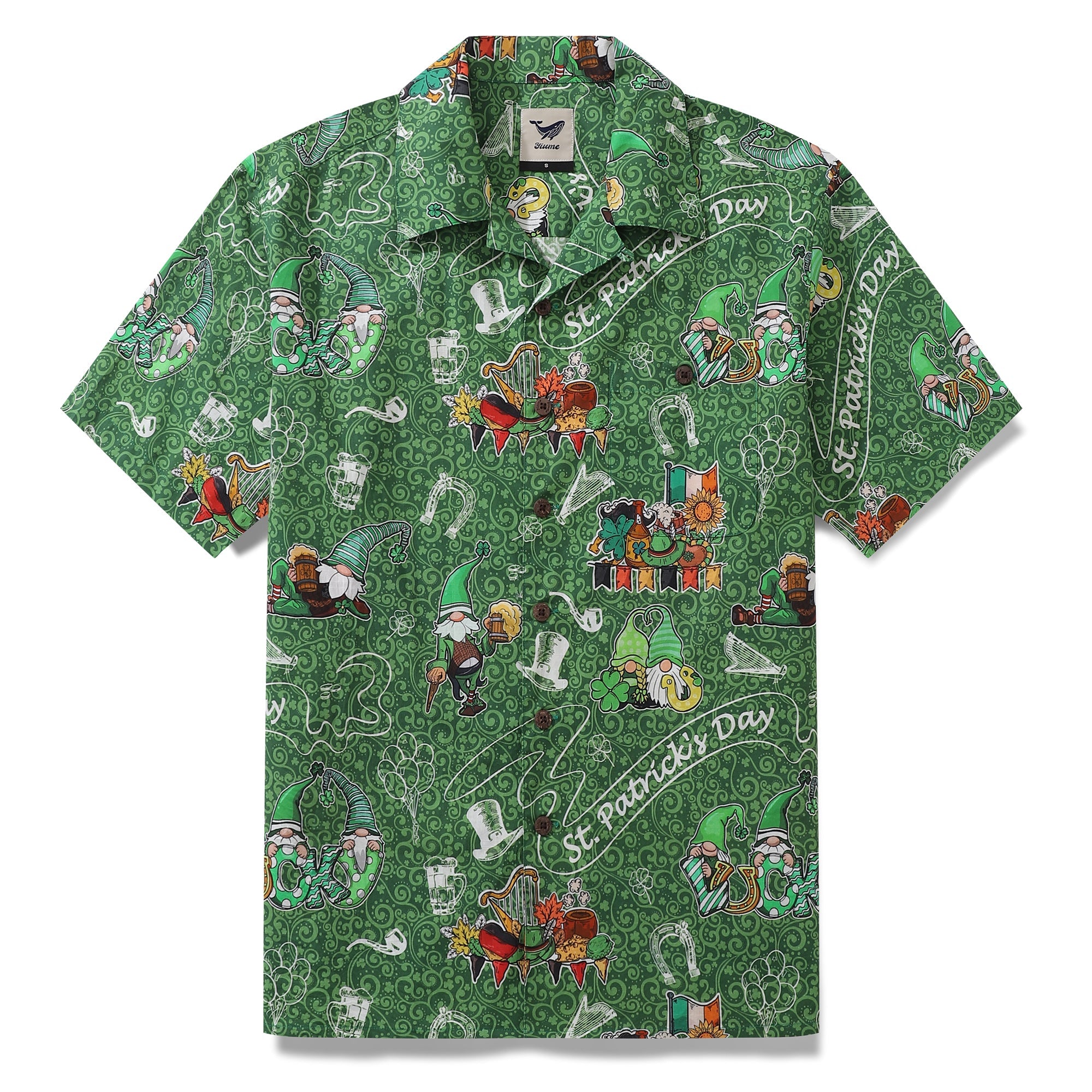 Hawaiian Shirt For Men St. Patrick's Day Shirt Camp Collar 100% Cotton