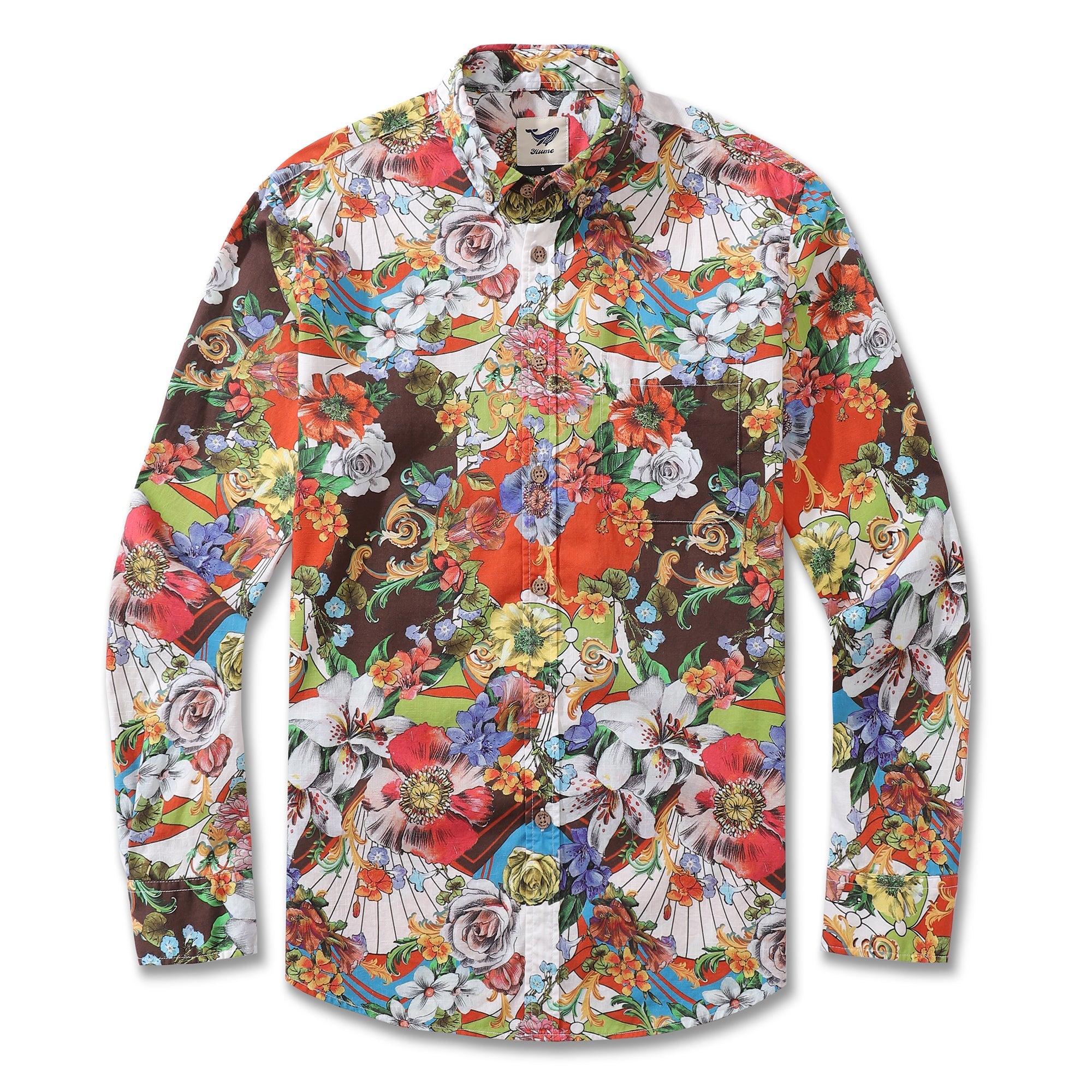 Men's Hawaiian Shirt Vibrant Blooms Cotton Button-down Long Sleeve Aloha Shirt