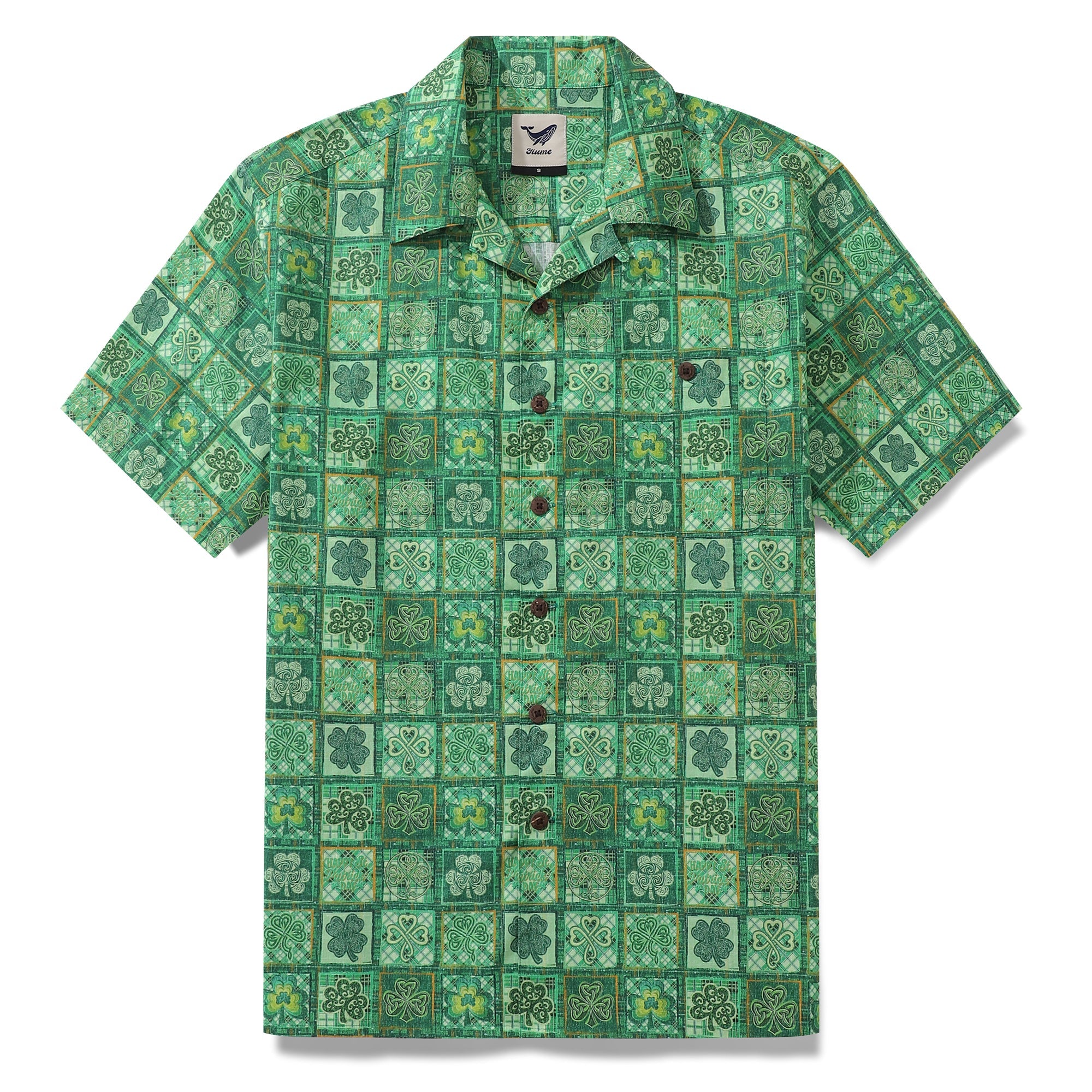 Hawaiian Shirt For Men Lucky Grid Shirt Camp Collar 100% Cotton