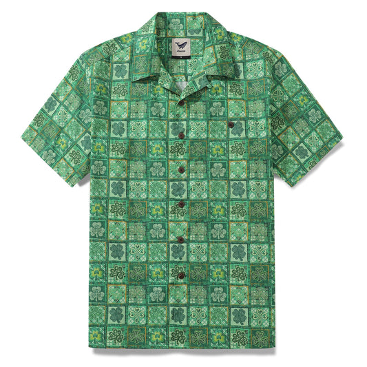 Hawaiian Shirt For Men Lucky Grid Shirt Camp Collar 100% Cotton