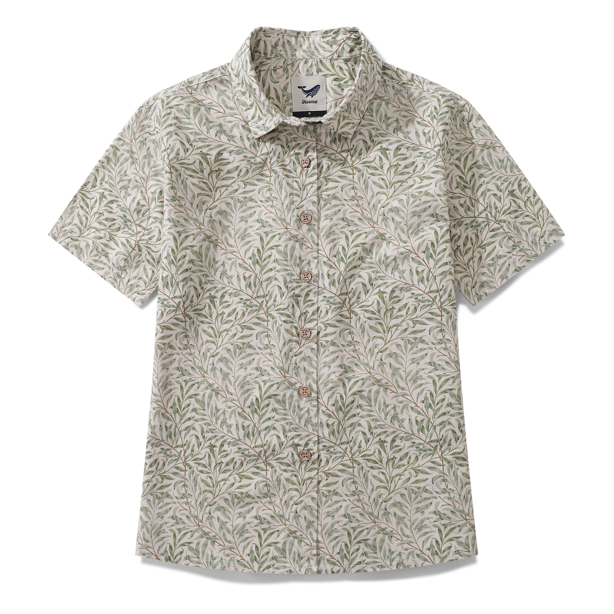 Women's Hawaiian Shirt Willow Print Cotton Button-down Short Sleeve