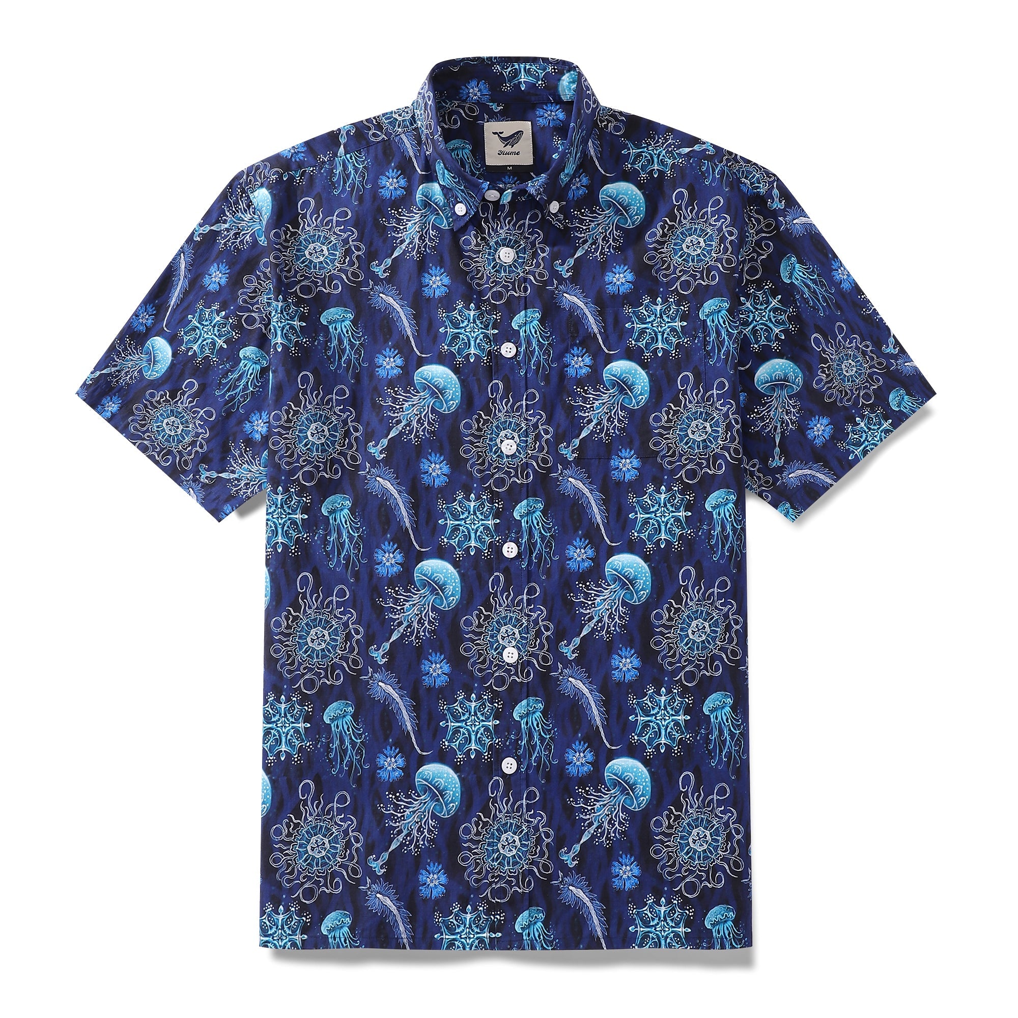 Men's Hawaiian Ocean Shirt Luminocean Print By Luova Flow Cotton Button-down Short Sleeve Aloha Shirt